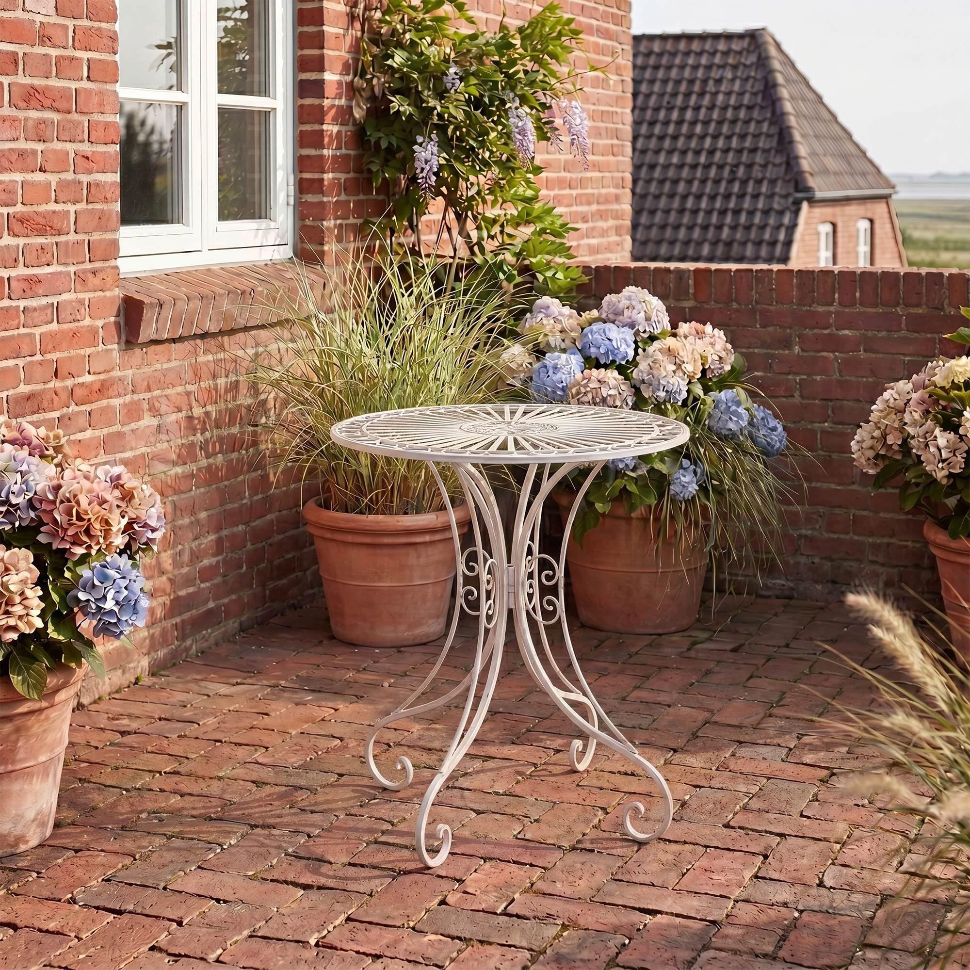CLP Table de Jardin en Fer forgé Hari I Table de terrasse au Style Antique I Table Jardin en Fer avec Un Diamètre de Ø 70 cm, Couleur:Blanc Antique