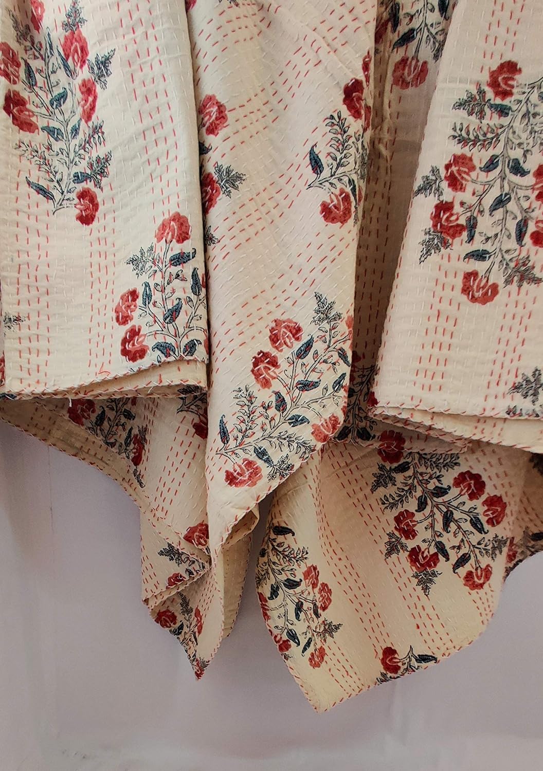 Ethnicfashville Indian Block Printed Cotton Handmade Kantha, Home Bedding Kantha Gudri Sofa Bed Cover Indian Quilted Cotton Kantha Blanket (Single)