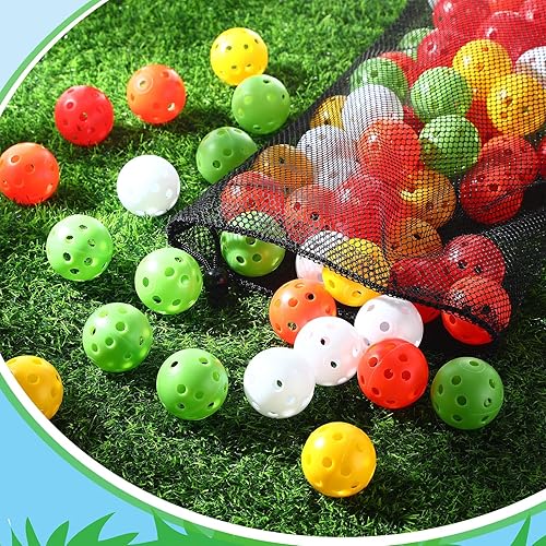 Miniatura 10 de Paquete de 80 pelotas de golf de práctica de vuelo limitado de 1.654 pulgadas, para entrenamiento de golf, flujo de aire, bola de plástico hueca