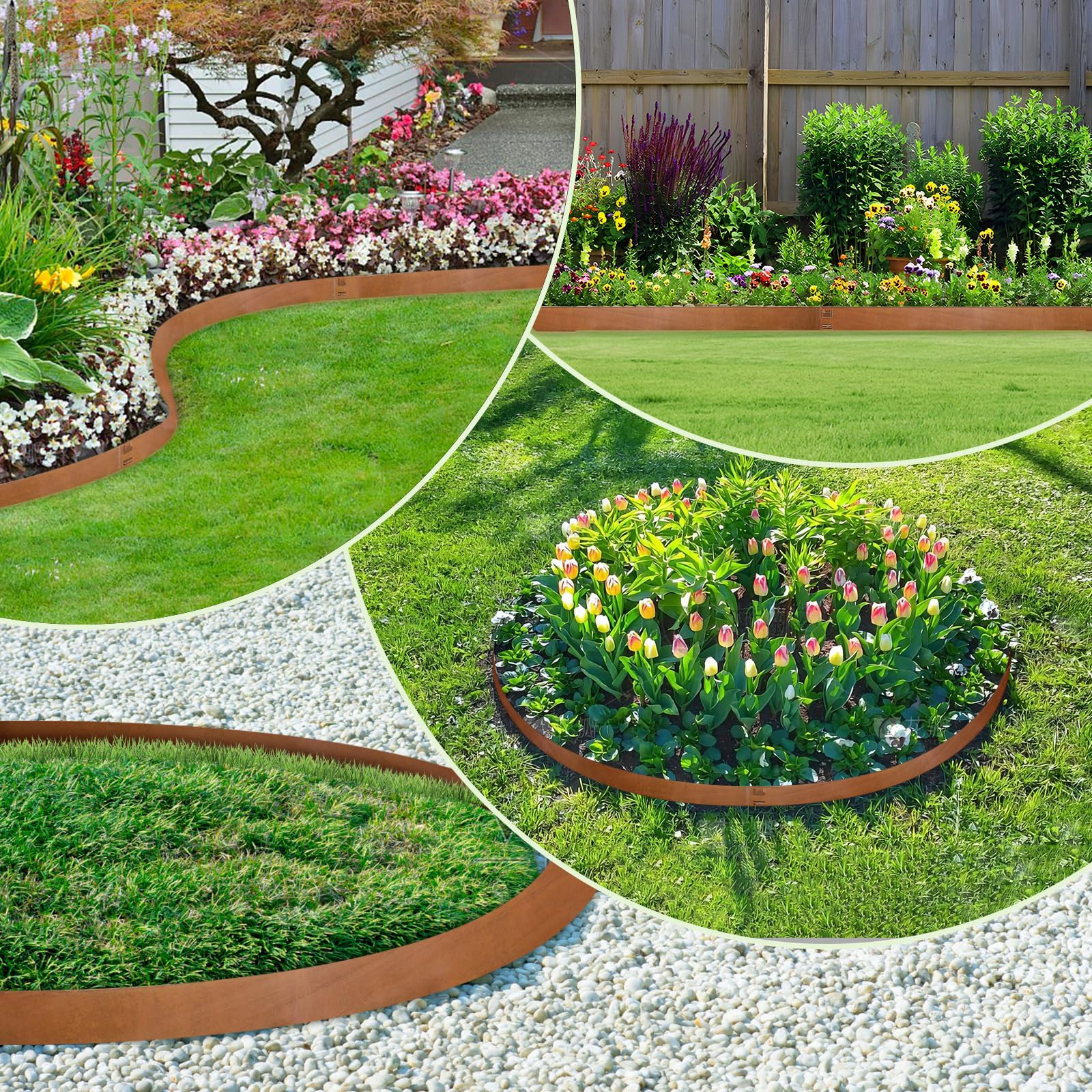 15er Set Cortenstahl Rasenkante – Metall Beeteinfassung in Braun, 107,5×20 cm, einschlagbare Gartenkante ohne Graben – Ideal für Rasen, Beete & Wege