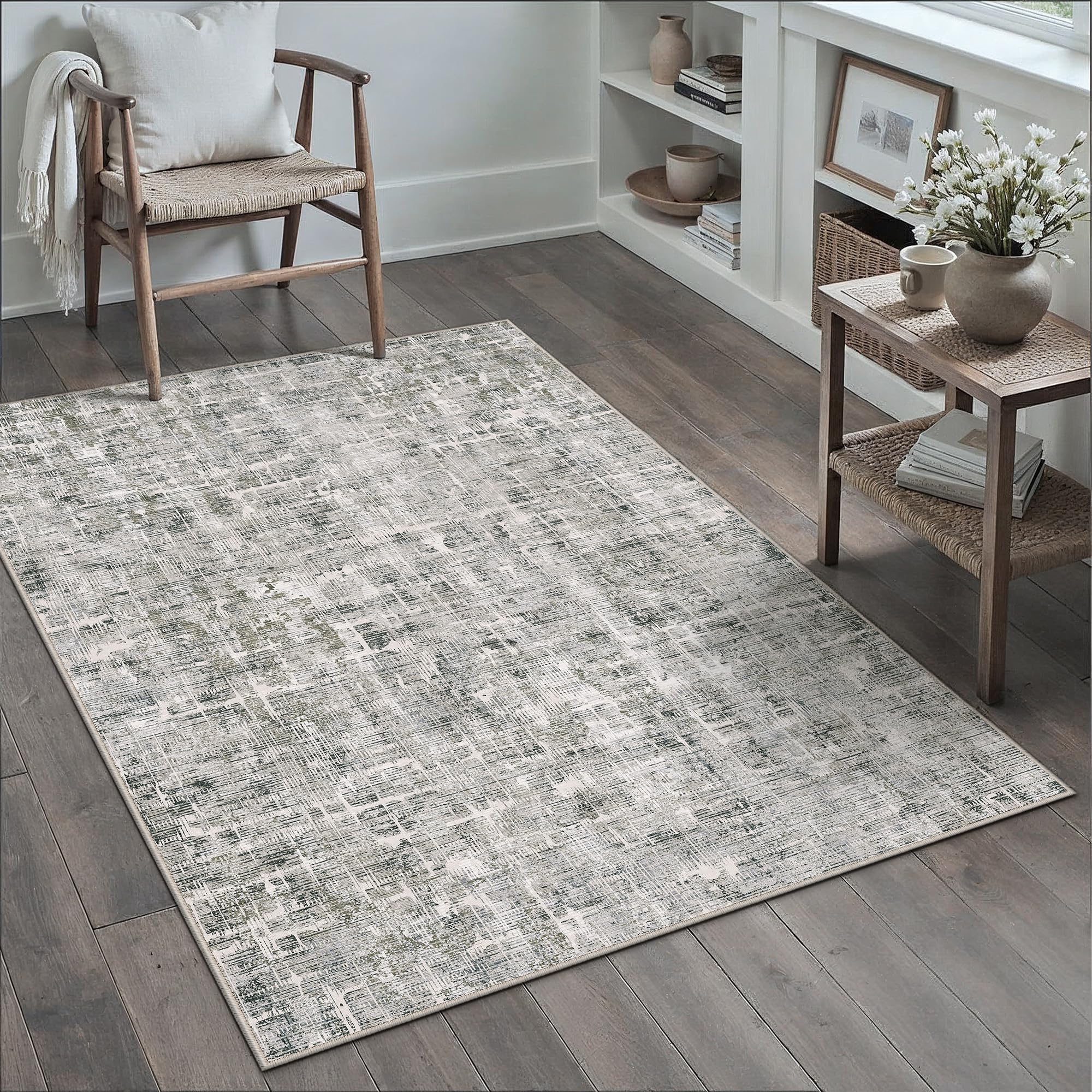 PureCozy Teppich Wohnzimmer Waschbarer rutschfest Boho Abstrakt Carpet