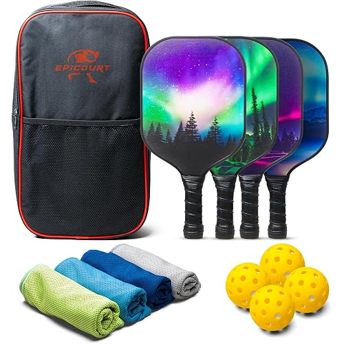 Pickleball Paddle Set - USAPA Approved Fiberglass Paddles | Lightweight Honeycomb Core | Includes 4 Balls, Carry Bag, and Cooling Towels | Ideal for All Players by EPICOURT