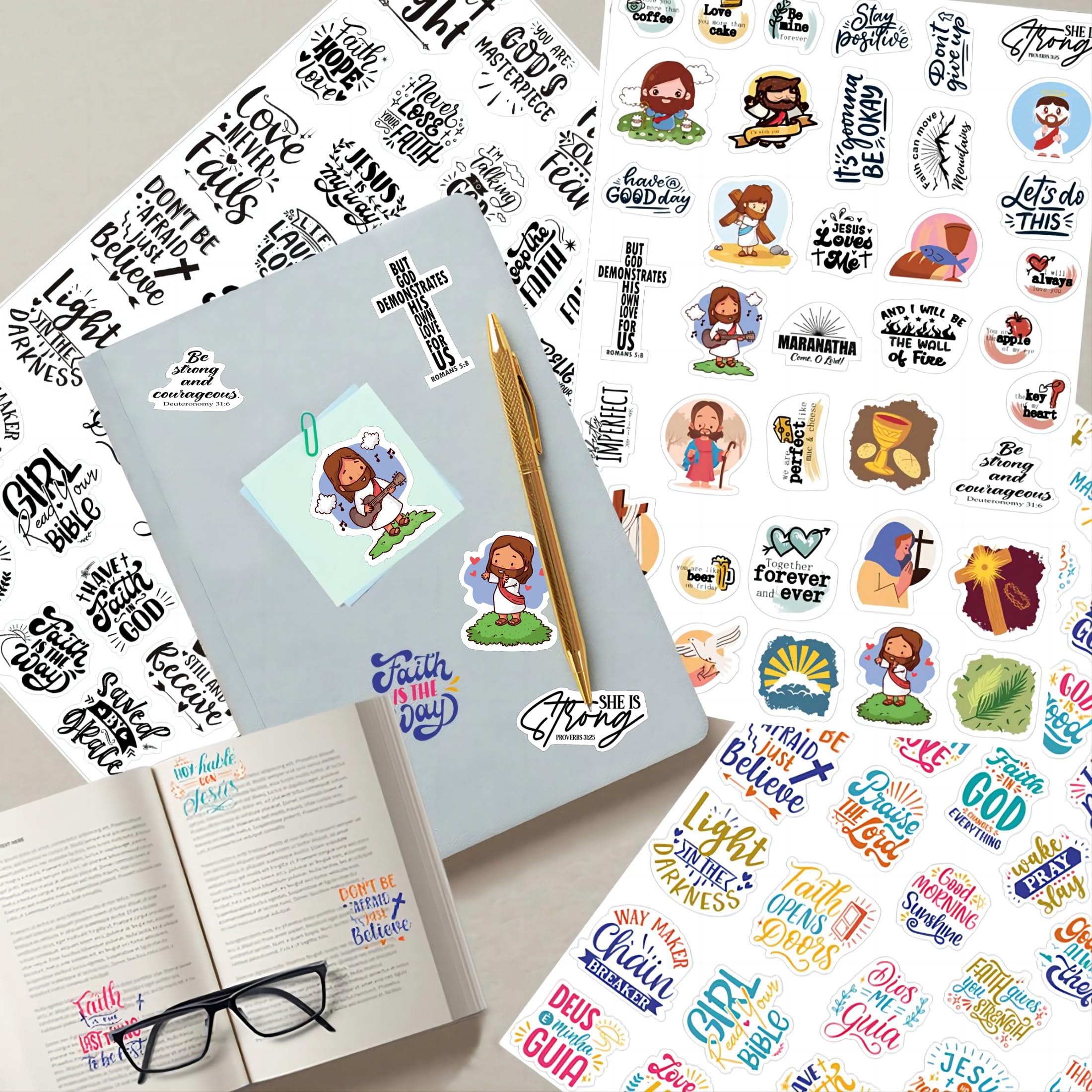 Jesus Stickers,Diary Sticker Bible Verse Stickers,Scrapbook Scripture Motivational Verse Labels with 124 Unique Design for 248 Pieces of Diary Planner Book Bottle Laptop Album Decoration (Mixed)