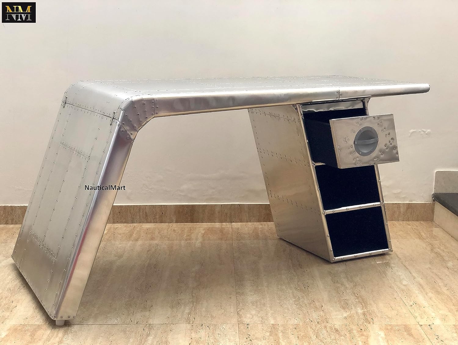 NauticalMart Aviator Airplane Wing Desk Aluminium Table Aviator Home Office Living Room Furniture (68 Inches)