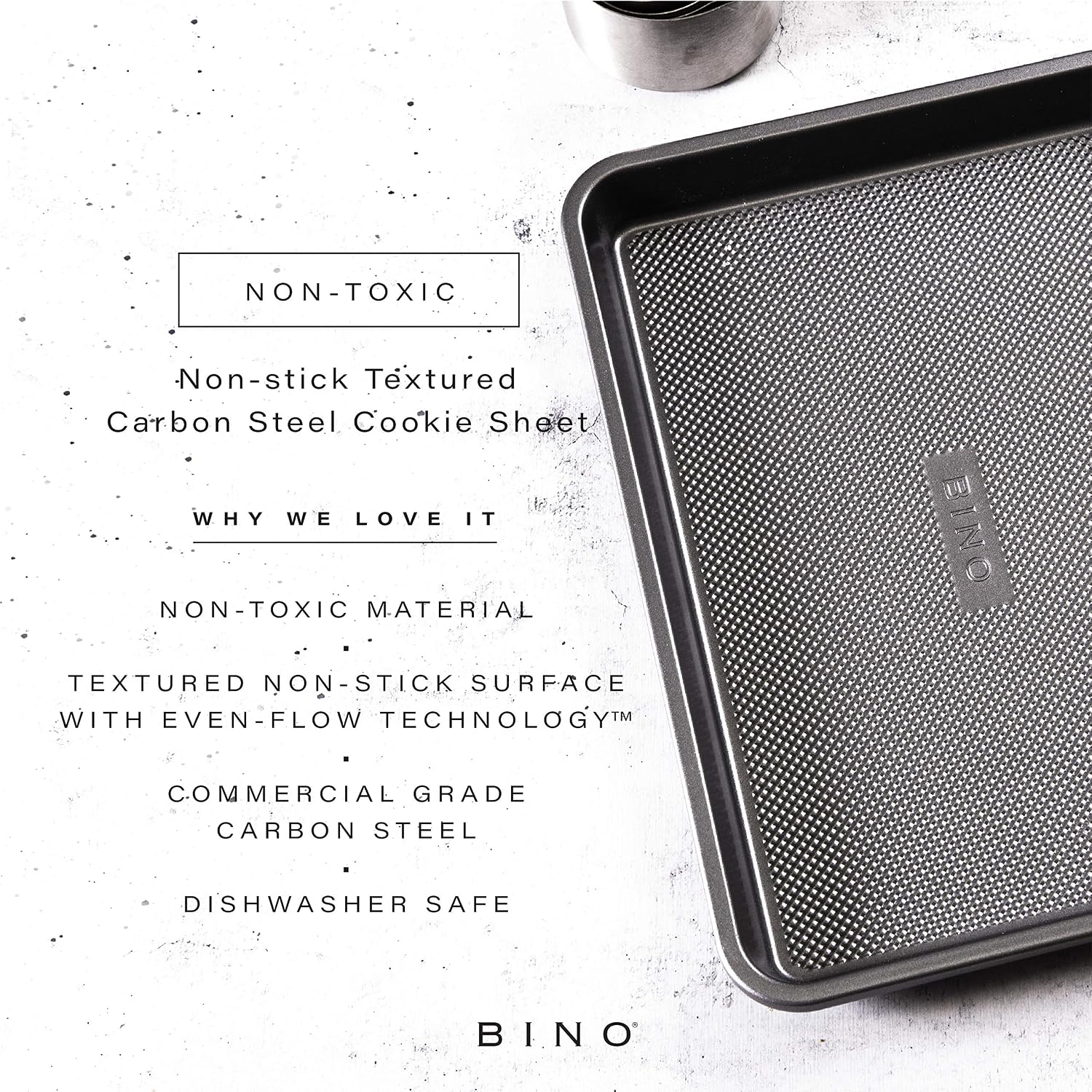 BINO Bakeware Nonstick Cookie Sheet Baking Tray, 9 x 13 Inch - Gunmetal | Premium Quality Textured Baking Sheet with Even-Flow Technology | Dishwasher Safe | Non-Toxic