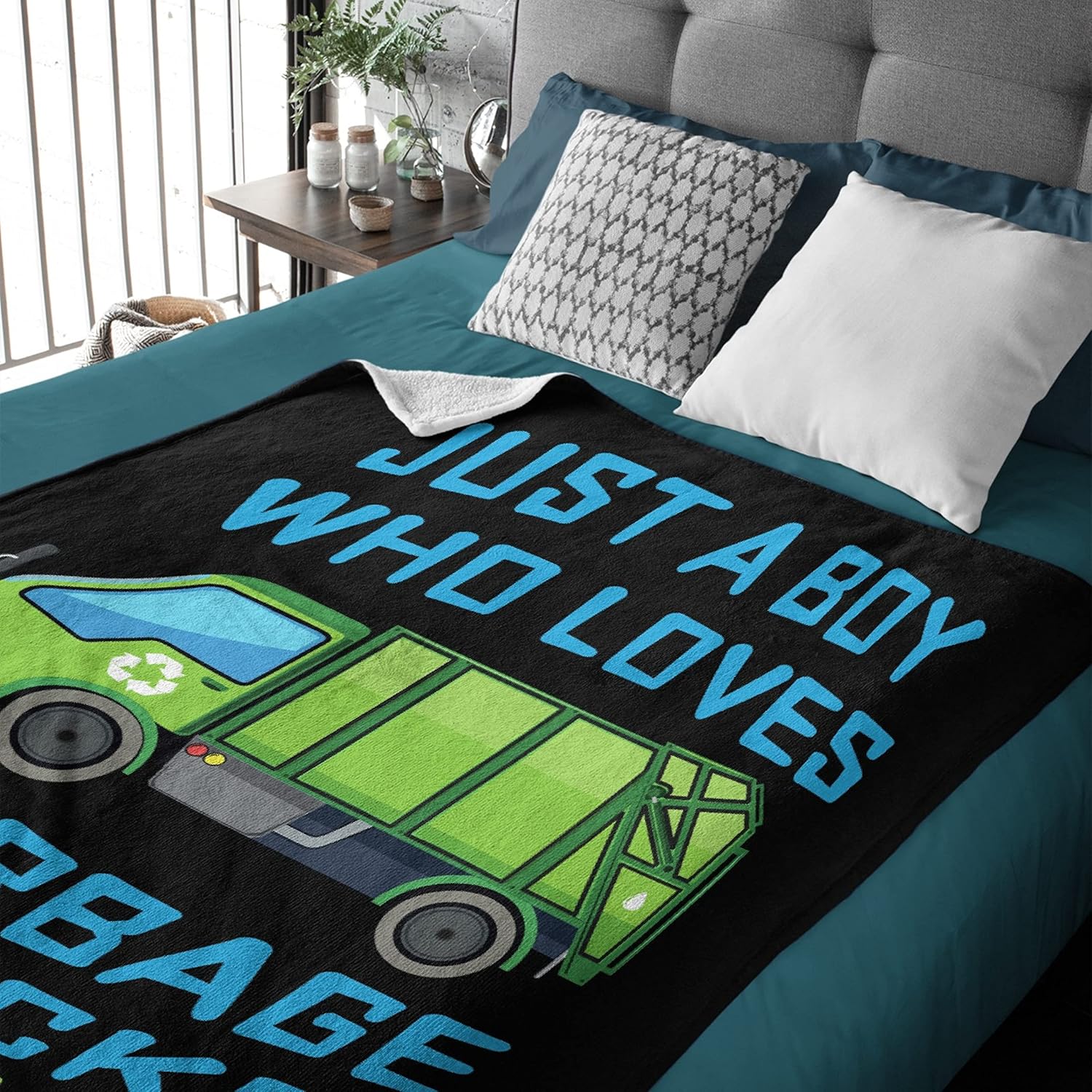 Custom Throw Blanket Just A Boy Who Loves Garbage Truck with Your Text Custom Throw Blanket with Your Text Personalized Blankets Best Gifts for Family, Friends 80"x60" Large for Adult