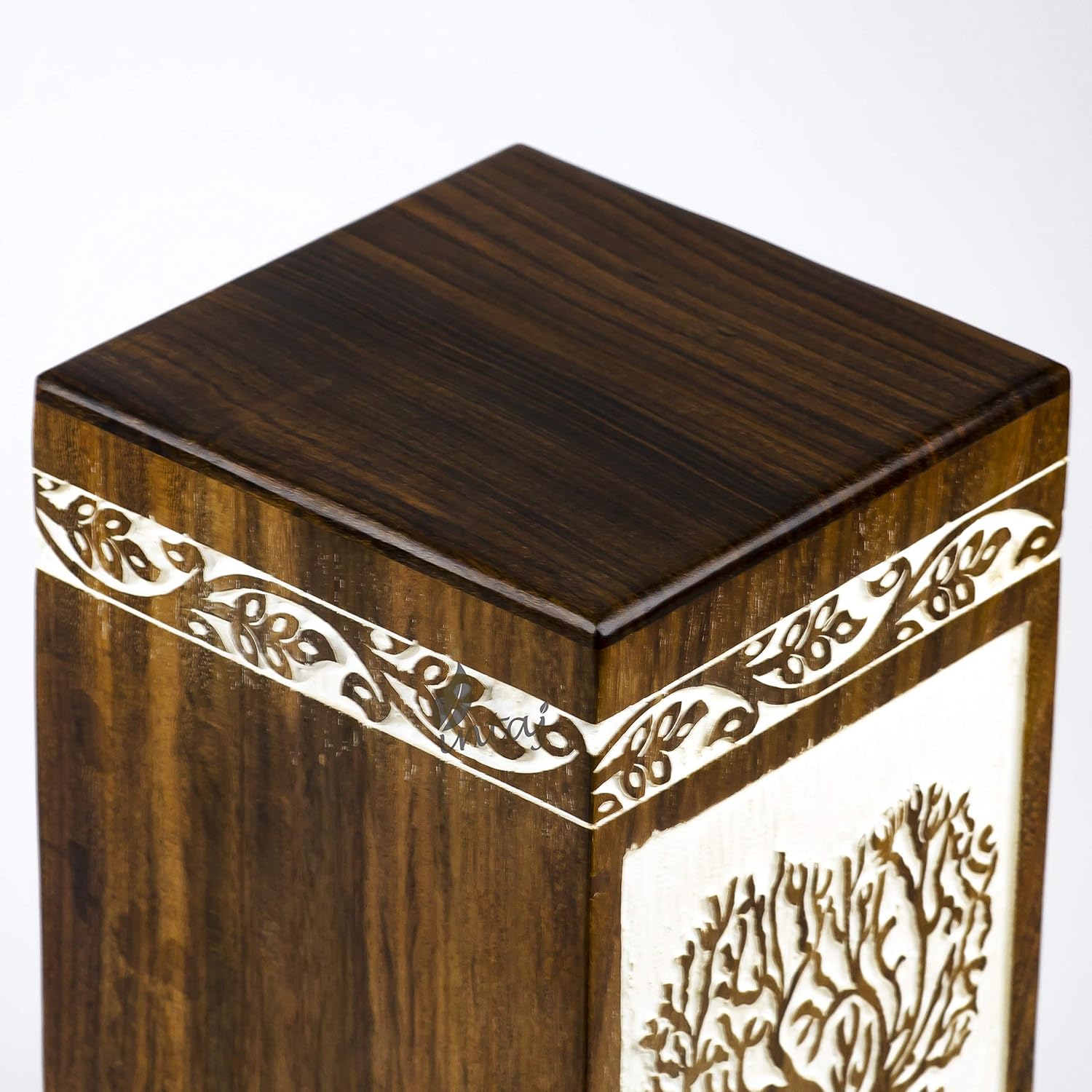 INTAJ Handmade Rosewood Urn for Human Ashes Adult Funeral Urn - Tree of Life Wooden Urn for Ashes Hand-Crafted - Funeral Cremation Urn for Pets (Adult (250 Cu/in), White Rosewood Heart)