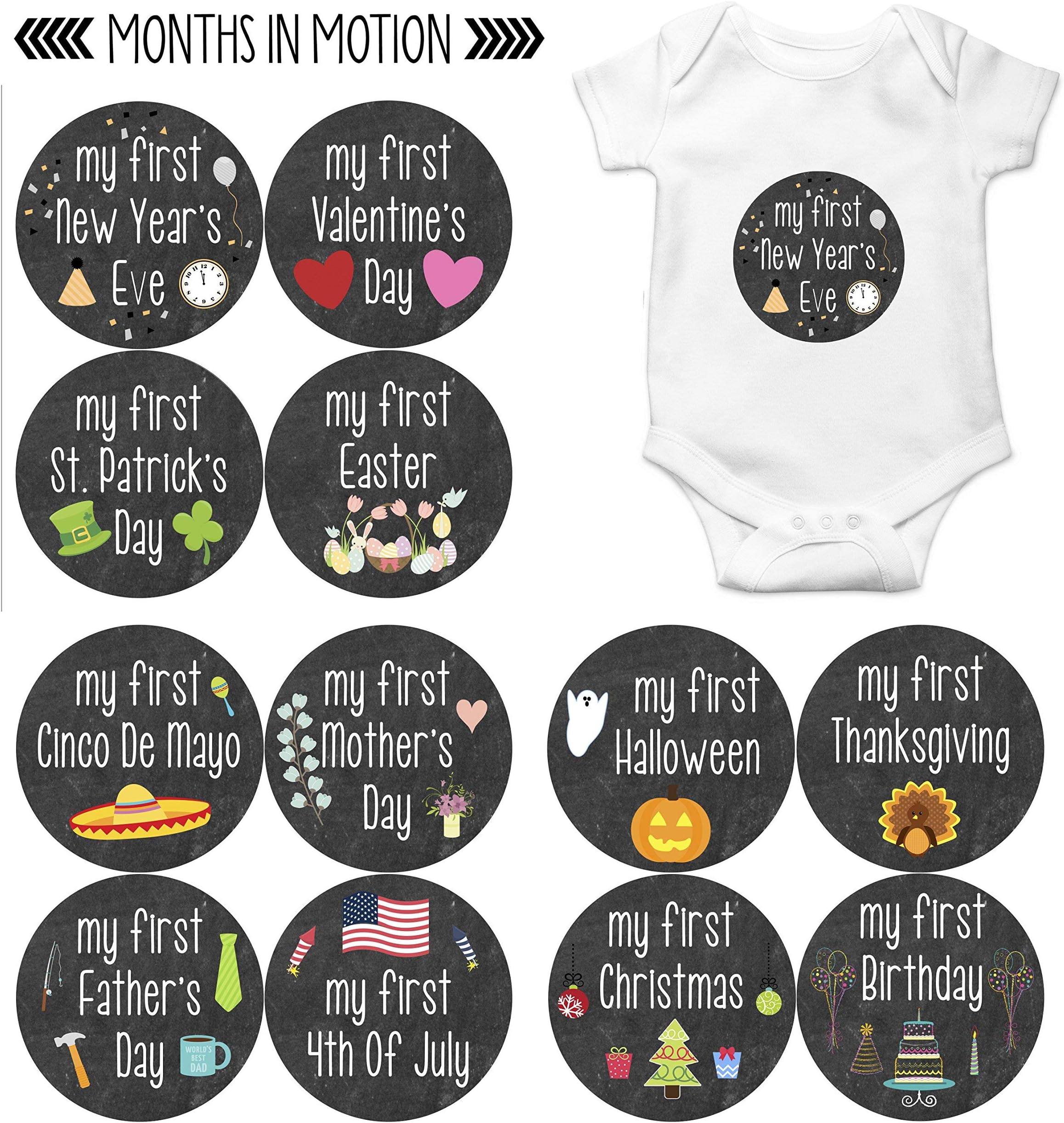Months In Motion My First Holiday Baby Stickers Milestone Christmas, Birthday, Halloween, Easter, Thanksgiving Baby Sticker Chalkboard