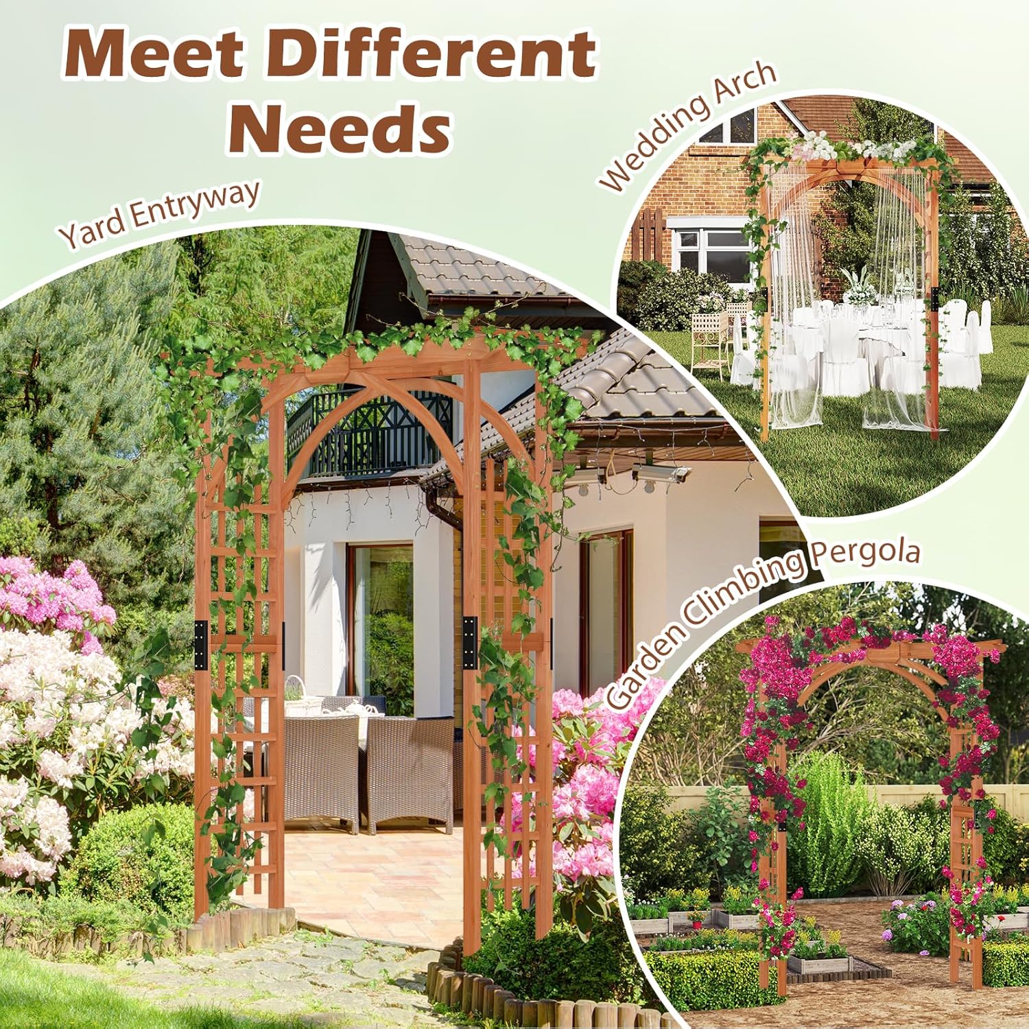 Tangkula 84 inches Garden Arbor, Wooden Wedding Arches Structure w/Trellis Sides for Climbing Plants, Patio Bridal Party Decoration Arbor for Garden, Lawn, Parties, Ceremony (Natural)