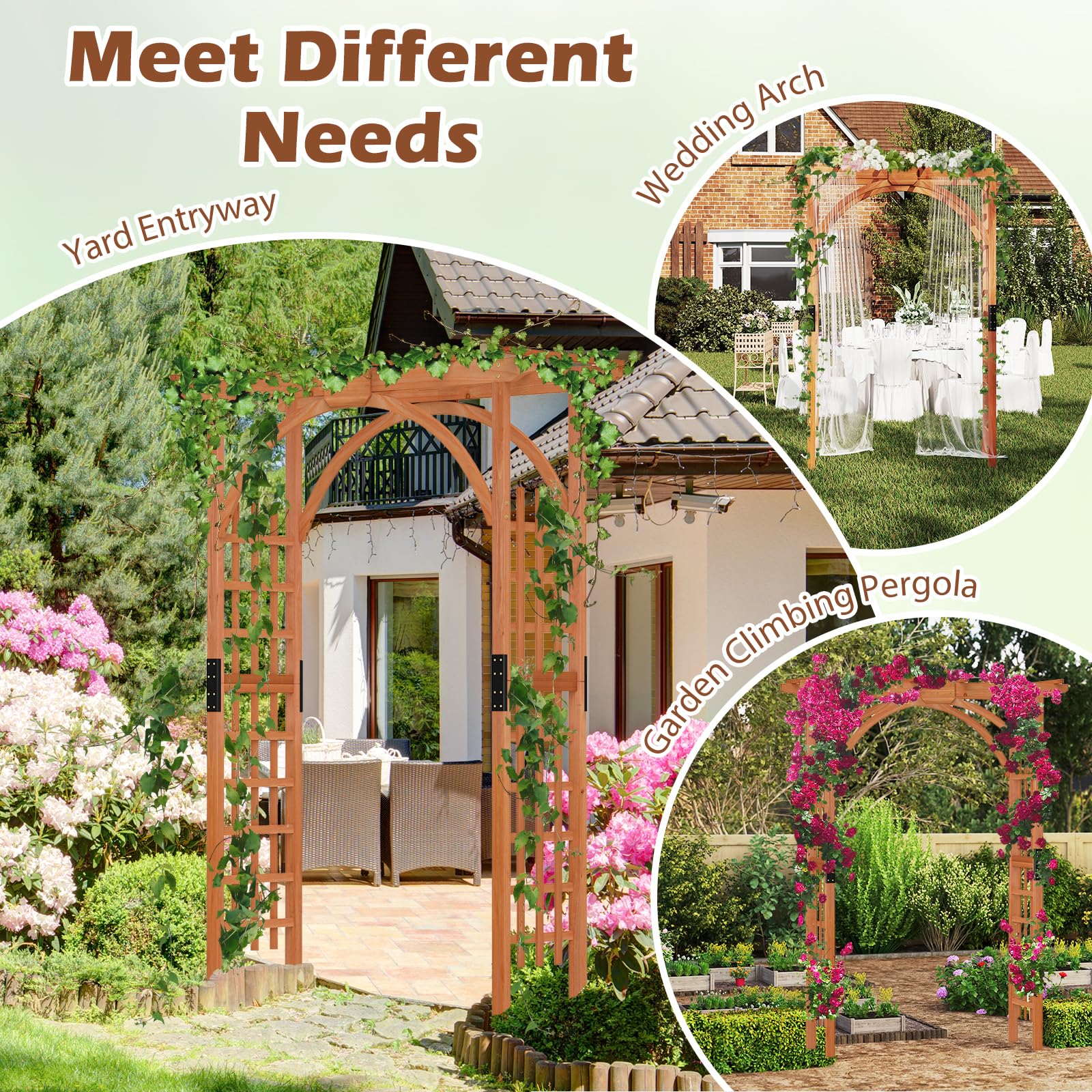 HOMASIS Arche de Jardin en Bois pour Plantes Grimpantes Exterieur, 160 X 60 X 213 cm, Arche à Rosiers Treillis, Support Pergola de Jardin Décoration Entrée Allée Patio Arrière-Cour (Orange)