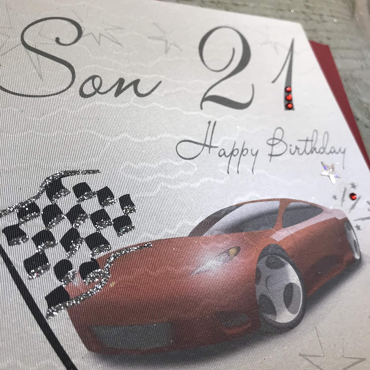 WHITE COTTON CARDS Son 21 Happy Handmade 21st Birthday Card (Racing car)