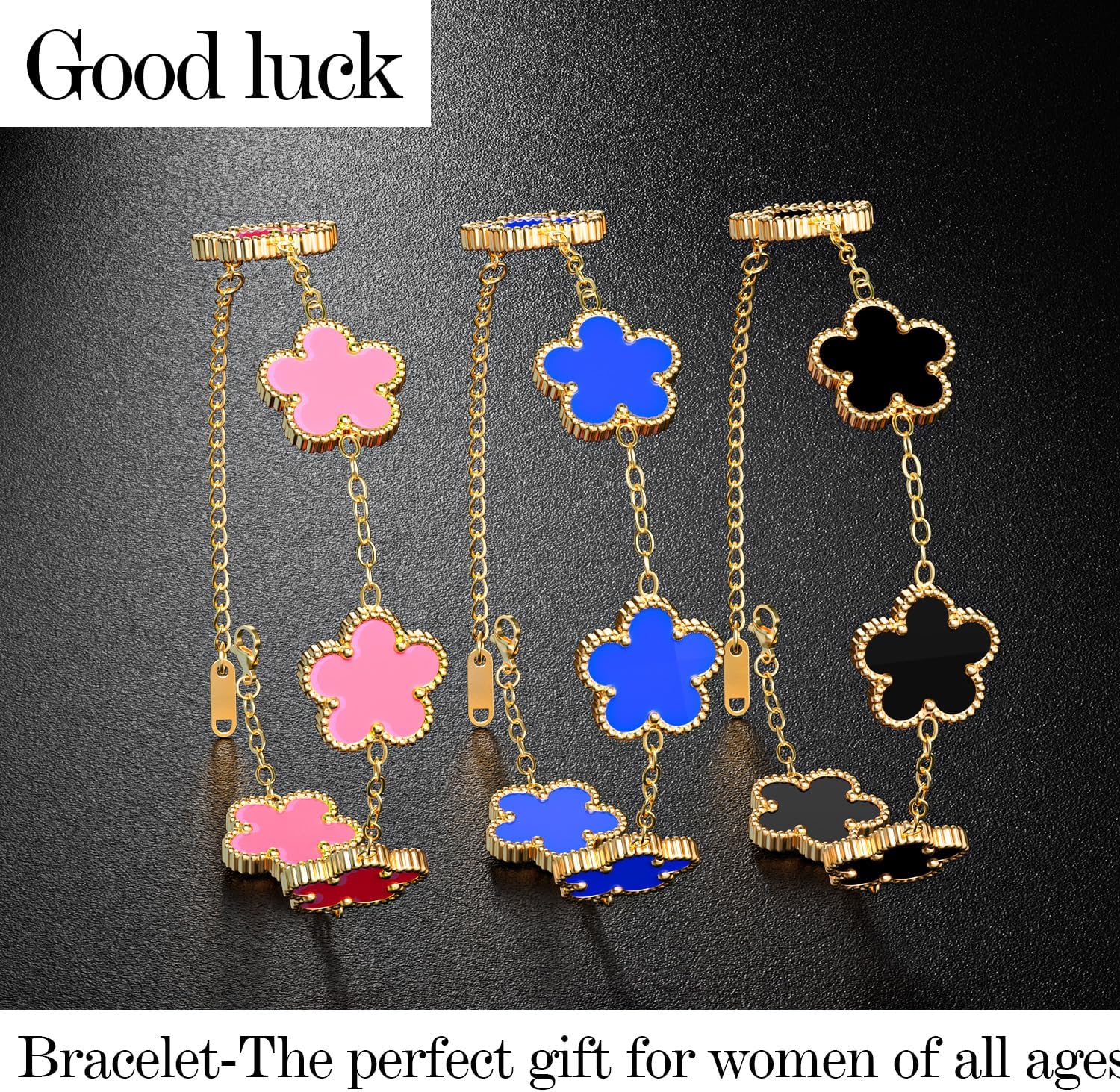 AICase 18K Gold Plated Clover Bracelet Dupes Bracelet Set for Women Flower Leaf Lucky Clover Bracelets Trendy Jewelry Birthday Gifts for Women/MoM/Friends - Image 3