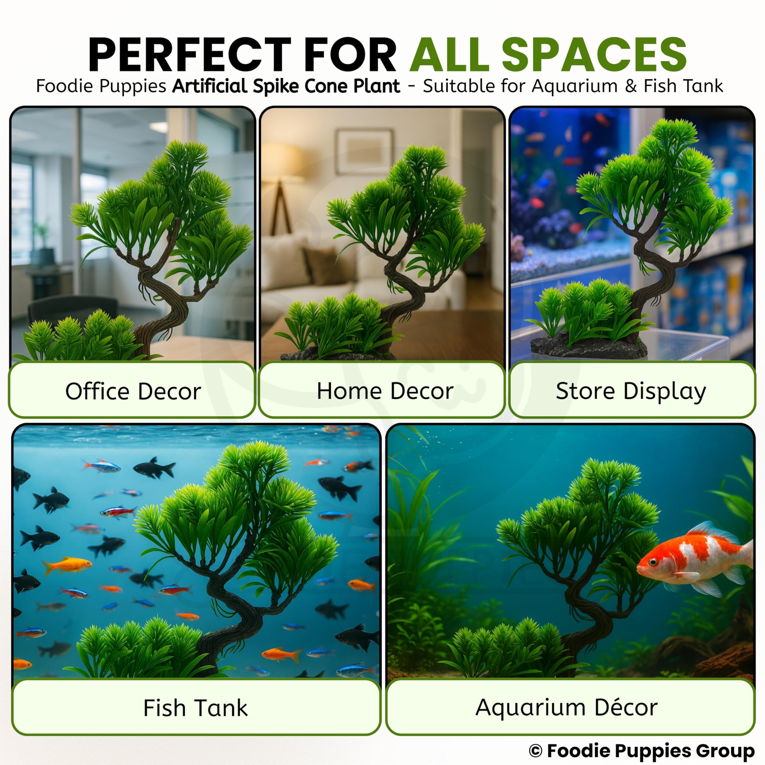 Foodie Puppies 8.2inch Aquarium Plastic Plants Green Leaves Tree/Plant - (Spike Cone Plant) for Fish Tank Ornaments Freshwater & Saltwater Decorative 4