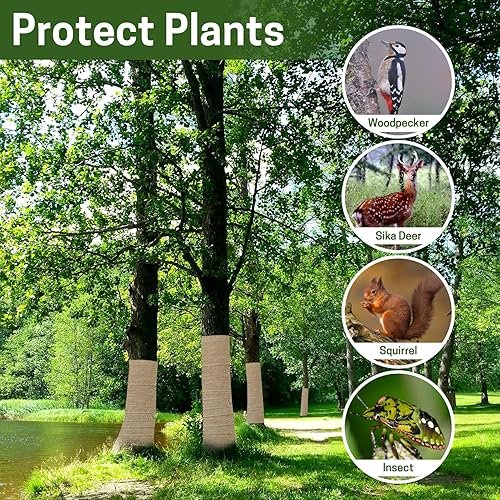 Miniatura 6 de Paquete de 2 protectores de árbol de tela de arpillera natural, 7.8 pulgadas de ancho x 118 pulgadas de largo, a prueba de invierno, adecuado para