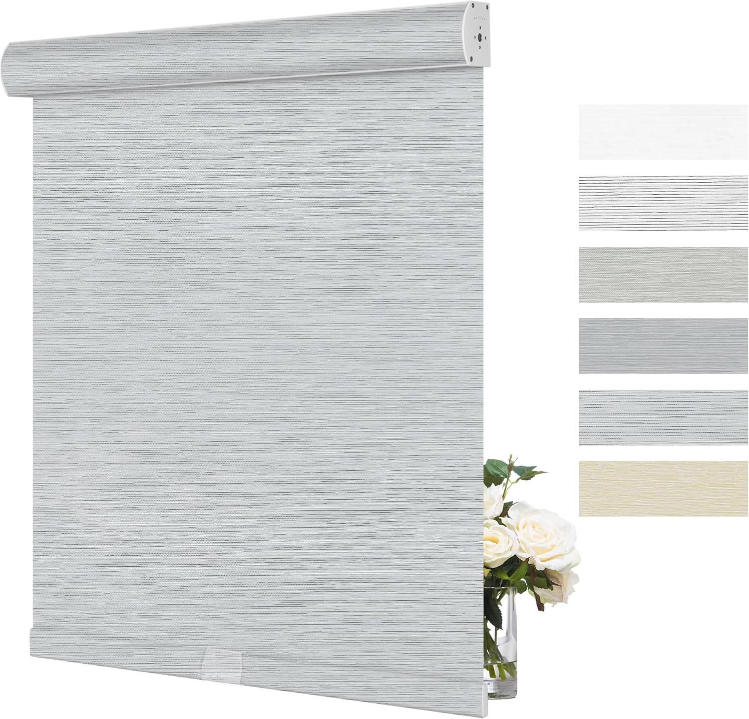 Roller Blinds for Window Striped Jacquard Fabrics 100% Blackout Roller Shades with Heat Insulation Cordless Roll up Window Blinds for Office Home Easy to Install,34" W x 48" H,Blue Gray