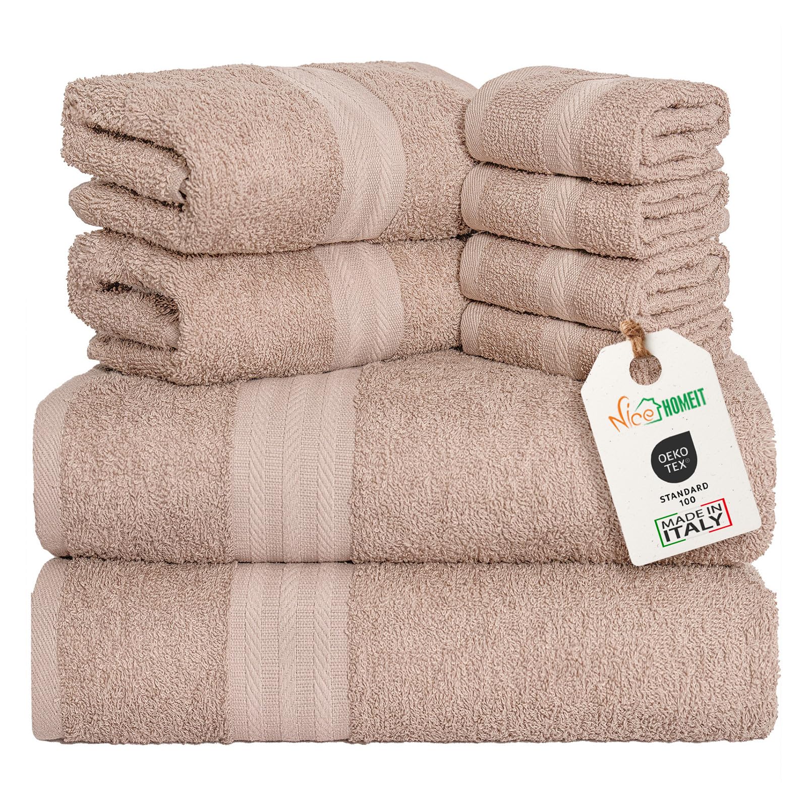 nice homeit Set Asciugamani in Cotone 100%, 8 Pezzi, Asciugamani Da Bagno, Made in Italy, Palestra, Hotel e Spa. Molto Assorbente (CIPRIA)