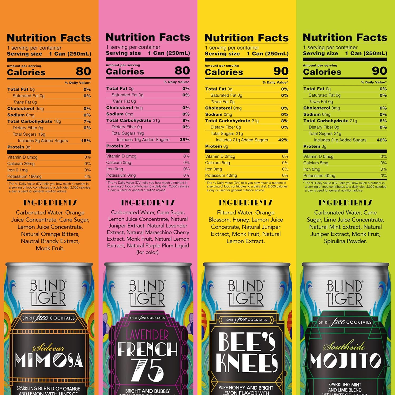 Blind Tiger Non-Alcoholic Cocktails & Mixers 8 Pack | Crafted with Clean Ingredients | Ready-to-Drink Mocktails | 8.4 fl oz Cans (Variety Pack)