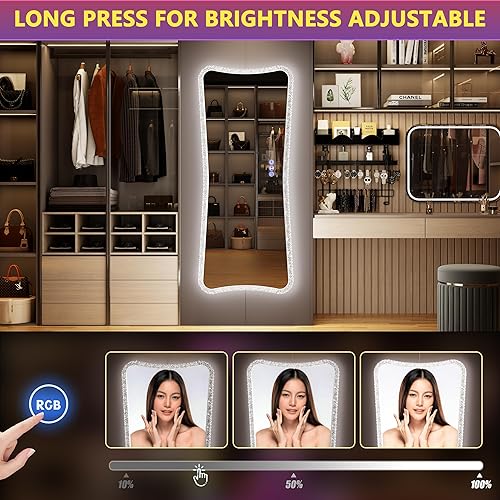 Miniatura 5 de Dystler Full Length Mirror - Glass Full Body Lighted Mirror for BedroomLiving RoomBathroom, Hanging Dressing Mirror, Wall Mounted Mirror Dimming & 7