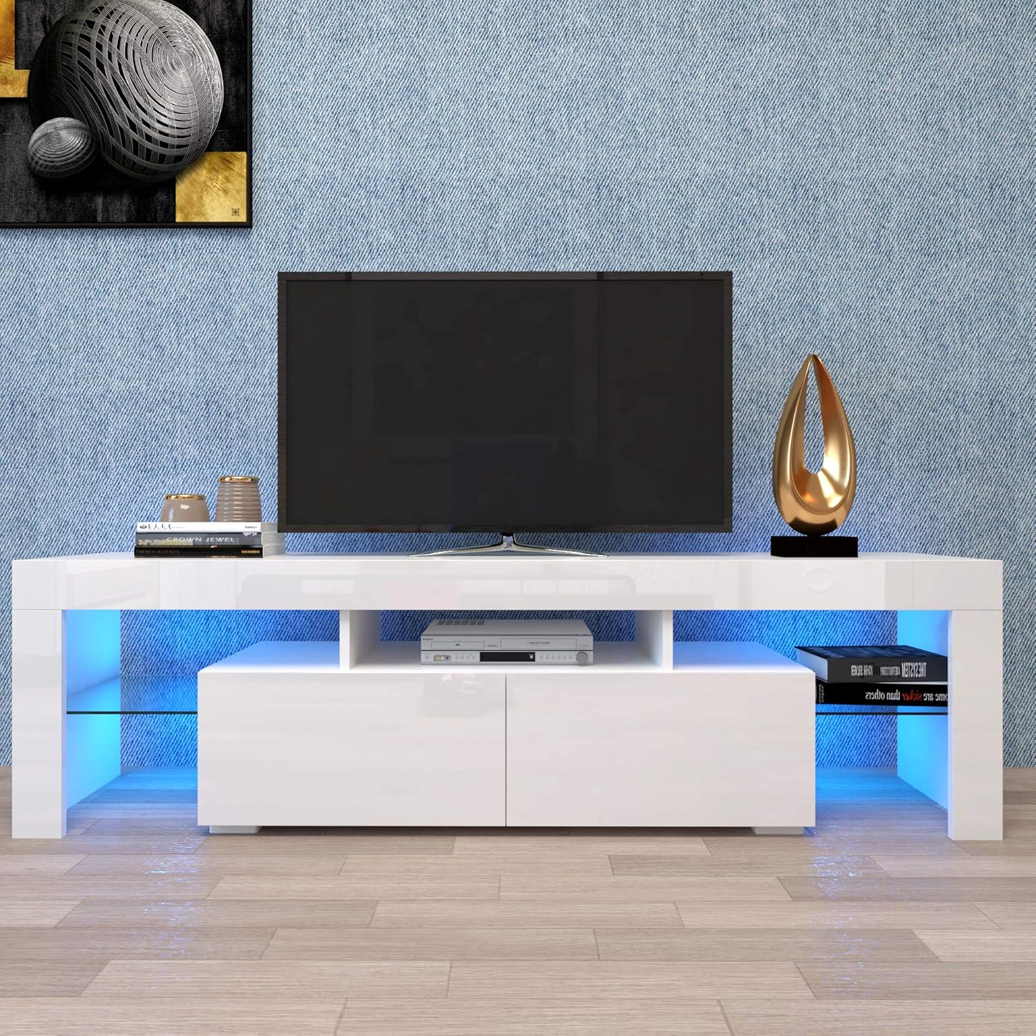 CITYLIGHT White TV Stand, 20 Colors LED Modern TV Stand, TV Stand with Drawers and Open Shelves, TV Stand for 70 Inch TV, TV Stand for Bedroom, Can Load-Bearing 66.15 lbs
