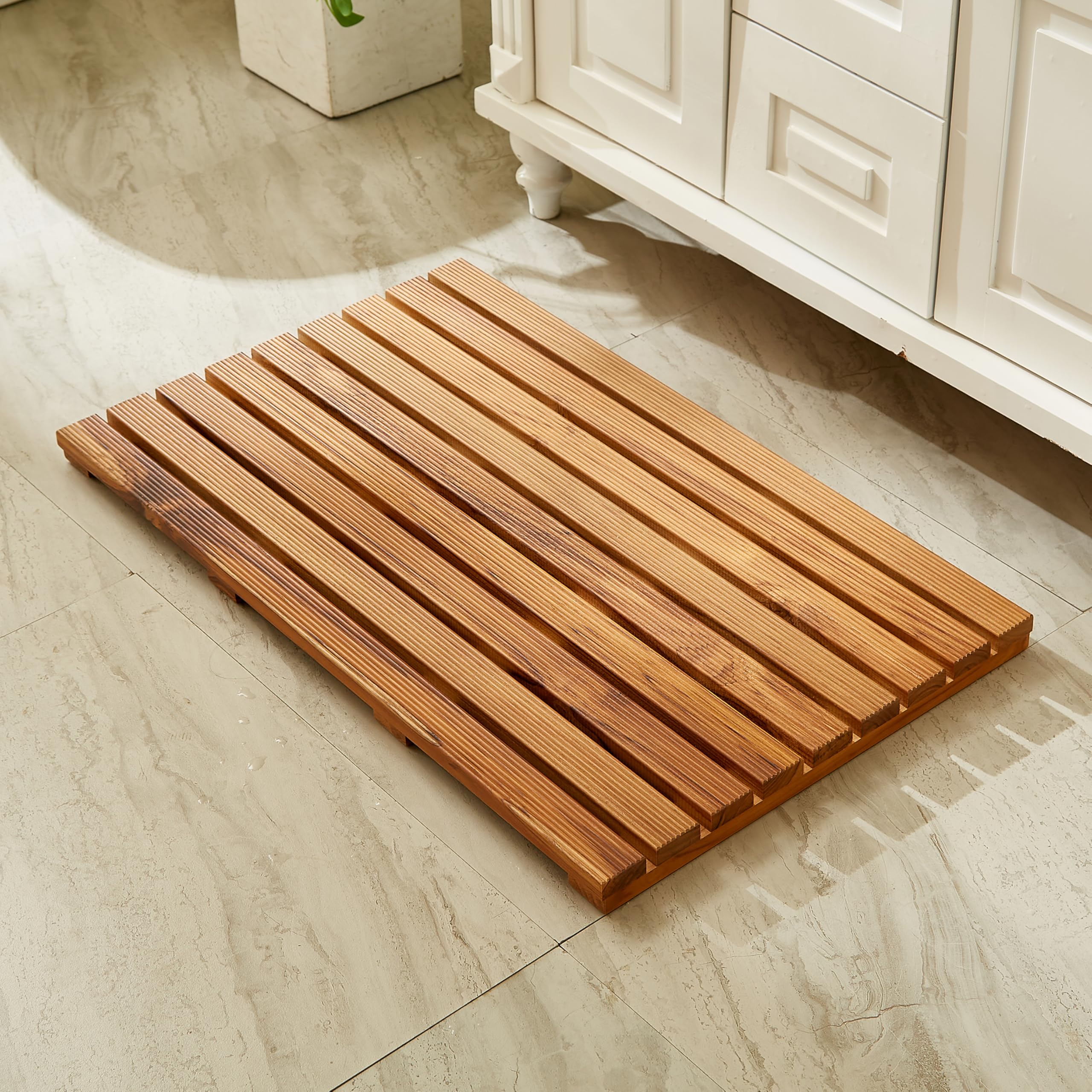 Organizedlife Duschmatte aus Teakholz, mit Rutschhemmende Gummistopper, Große, 80x50cm, Badematte, Fußmatte, Holzmatte für Saunakabinen, Badezimmer
