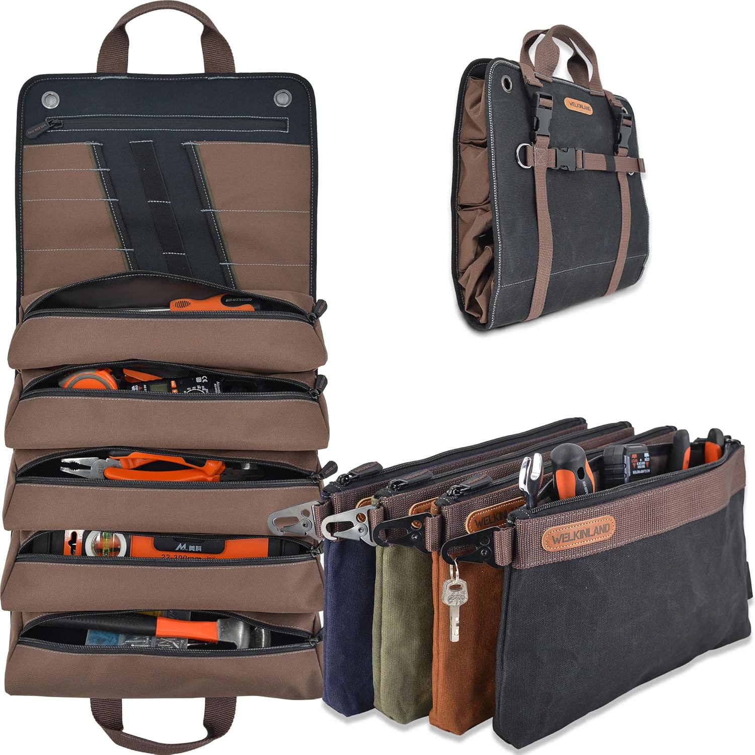 WELKINLAND 32-Pockets Waxed Canvas Tool Bag, Heavy-Duty Electrician Tool Bag, HVAC Tool Bag, Tool Bag Organizer, 16" Tools Bag Carrier, Tool Bags For Electricians, Tool Bags For Men - View #7