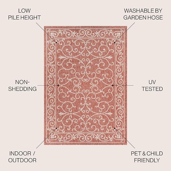 Tapete vintage con diseño filigrana, 7'9" x 10' (290 cm x 290 cm), Rojo/Beige miniatura 2