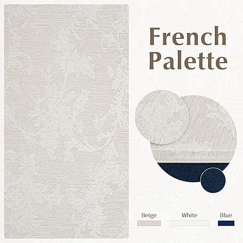 Miniatura 6 de FMFUNCTEX - Cortinas de jacquard floral beige de 84 pulgadas de largo con oscurecimiento para dormitorio, cortinas de chenille con scroll campestre