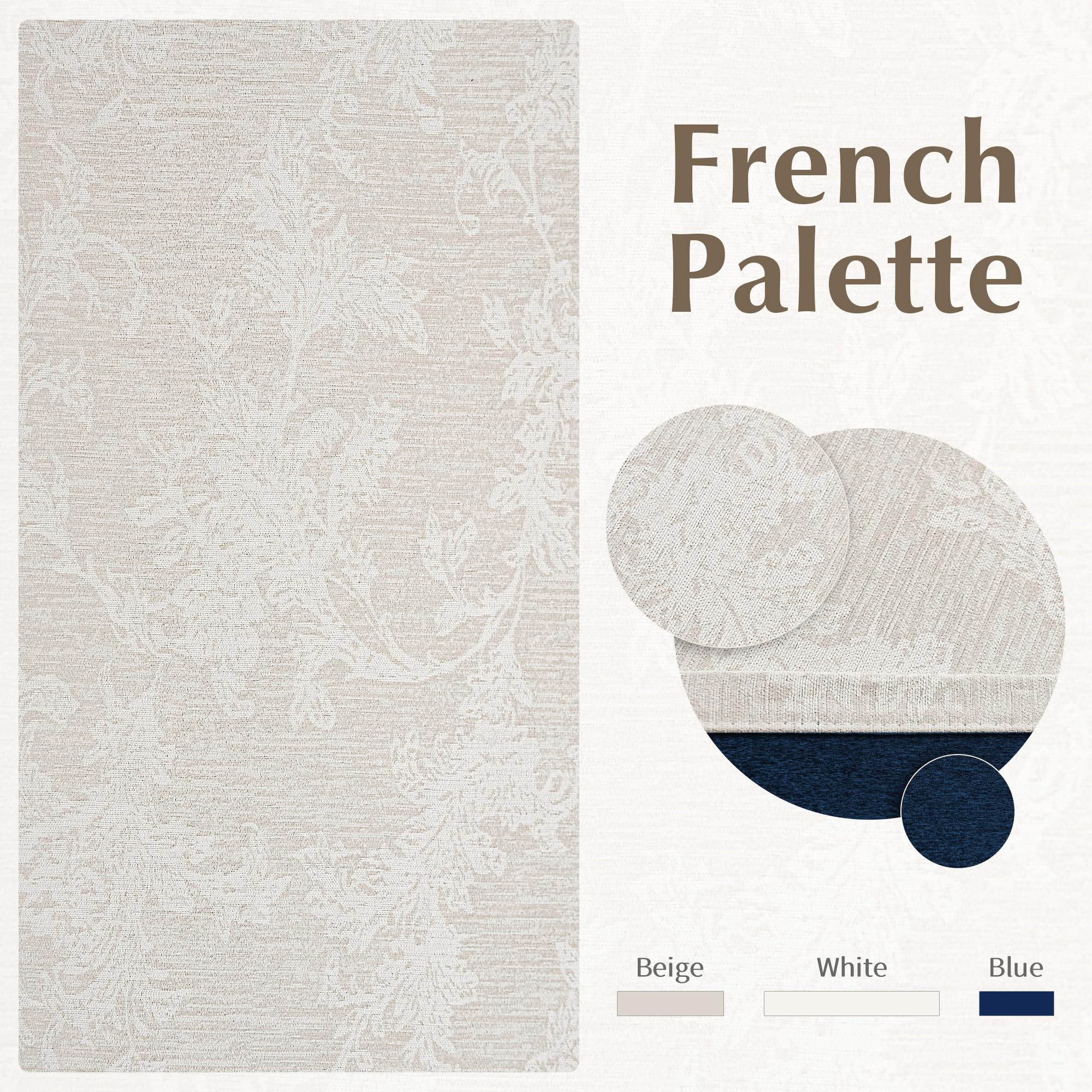 Fmfunctex Lot de 2 rideaux occultants en tissu chenille à œillets pour salon et chambre à coucher Motif floral beige 229 cm