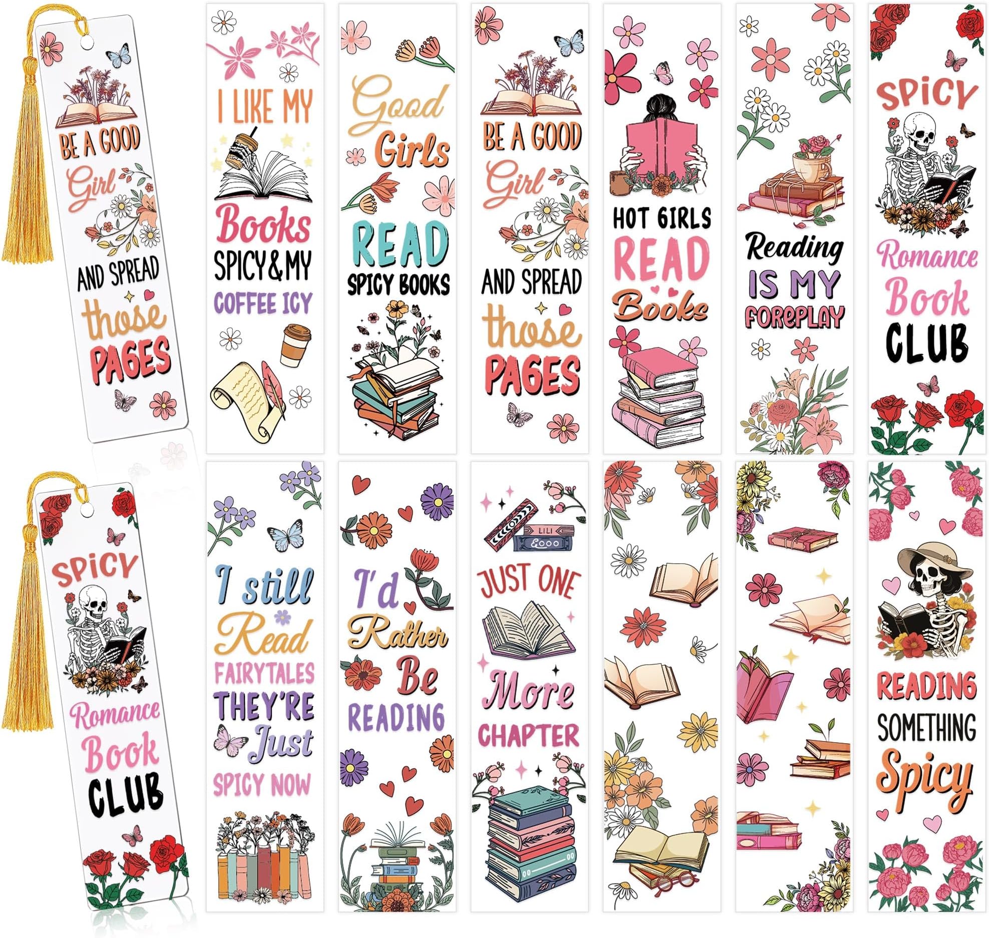 CRASHOT UV DTF Bookmark Wraps - 24 Sheets Reading Book Acrylic Bookmark Blanks Sticker, Romantic UV DTF Transfer Stickers, Spicy Book Design for Bookworm DIY Project