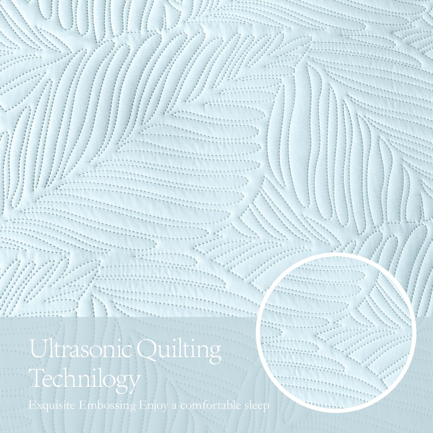 OARAGE Queen Quilt Bedding Set Soft Lightweight Aqua Blue Bedspread with Leaf Pattern,Ultrasonic Microfiber Bed Coverlet Full Size for All Season (1 Quilt, 2 Shams) - Image 6