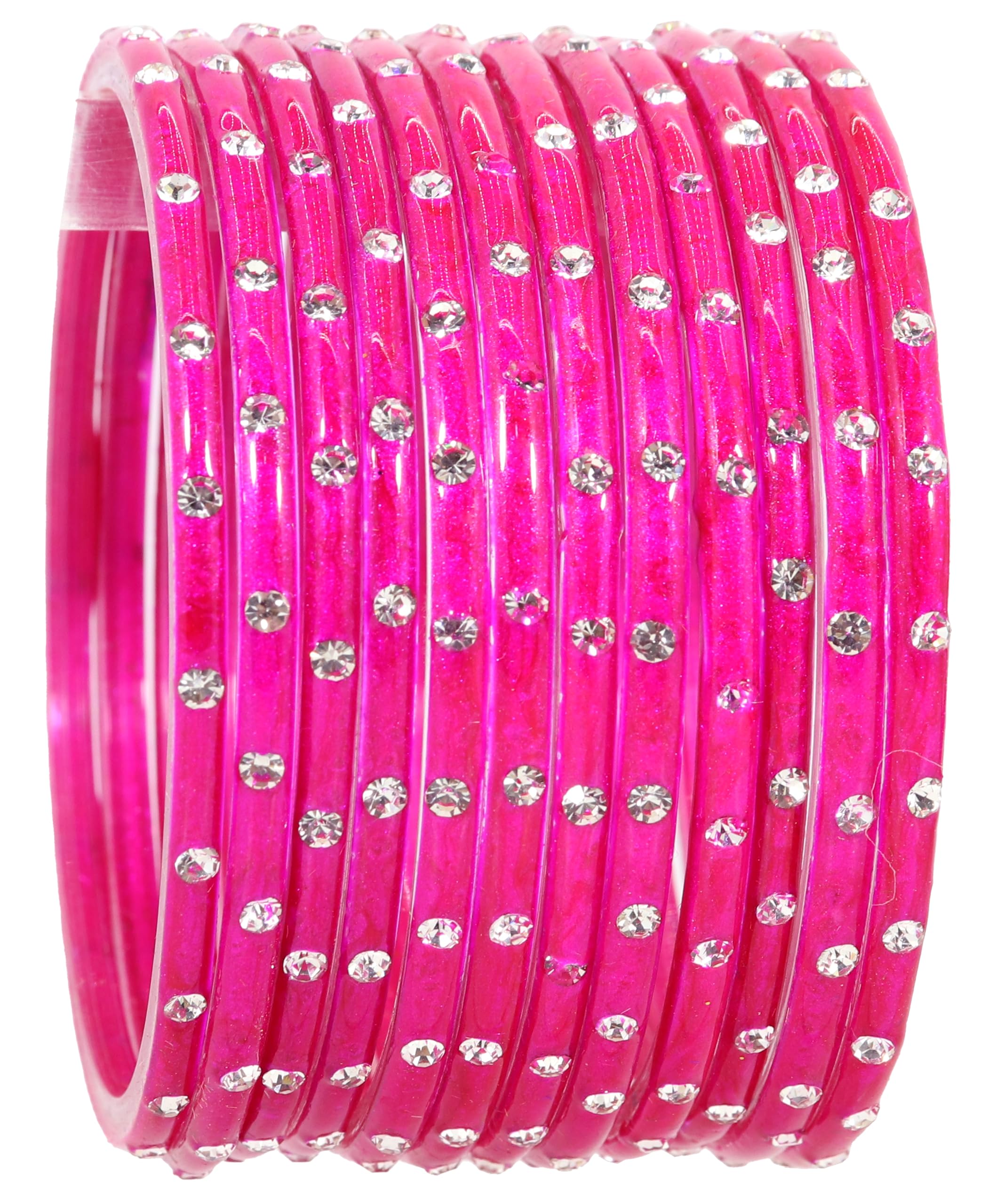 Plain Glass Bangles Set with Zircon Stone - Pack of 24