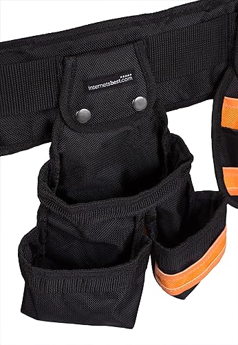 Miniatura 4 de Internet's Best delantal para las herramientas de carpintería, con 10 bolsillos, cinturón de trabajo de fácil desabrochado, con estuche para