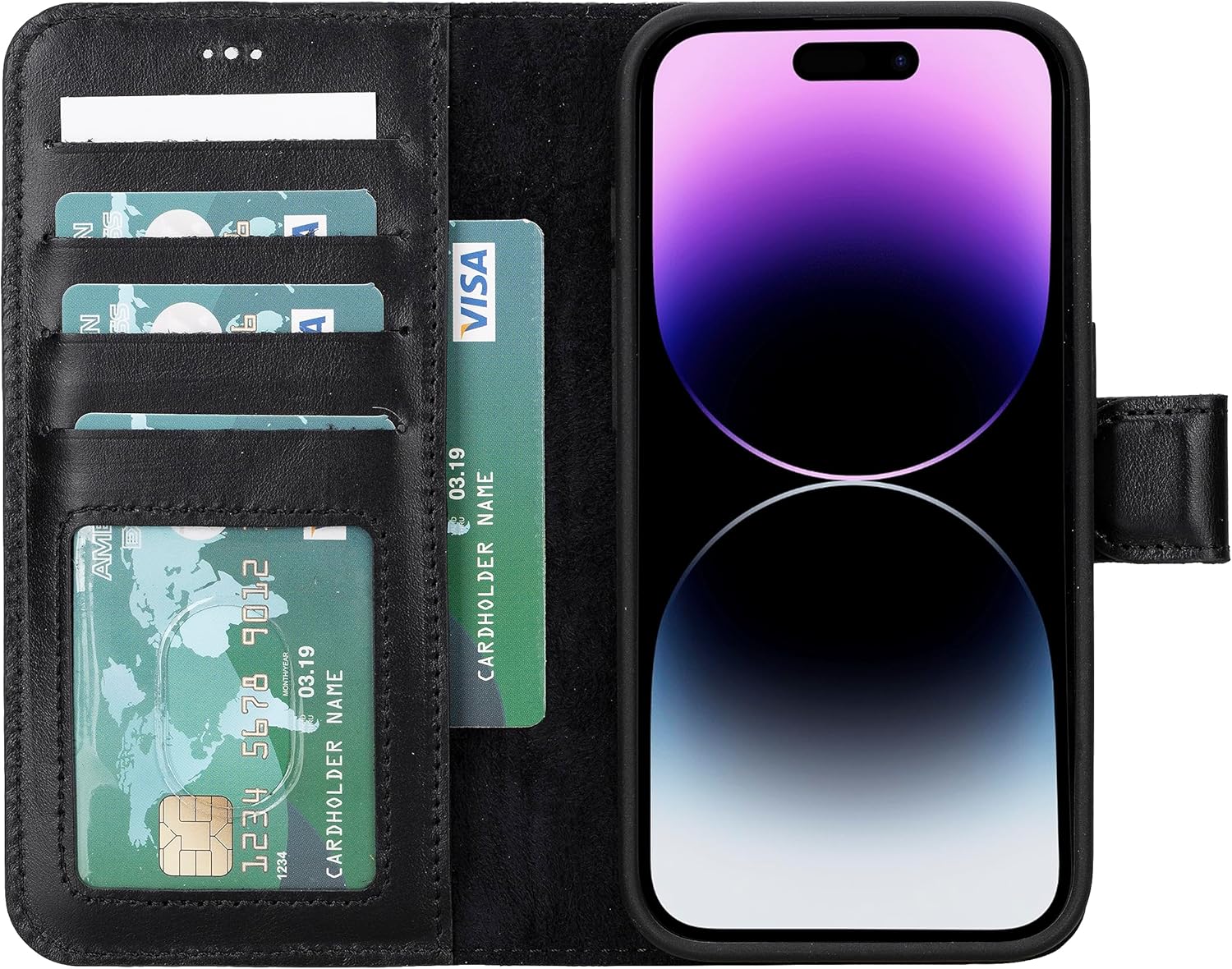 for iPhone 15 Pro Max Case Wallet MagSafe Compatible Full Grain Leather Phone Wallet for Women&Men Detachable Magnetic Flip Cover Card Holder Camera Protection 6.7 Inches, Black