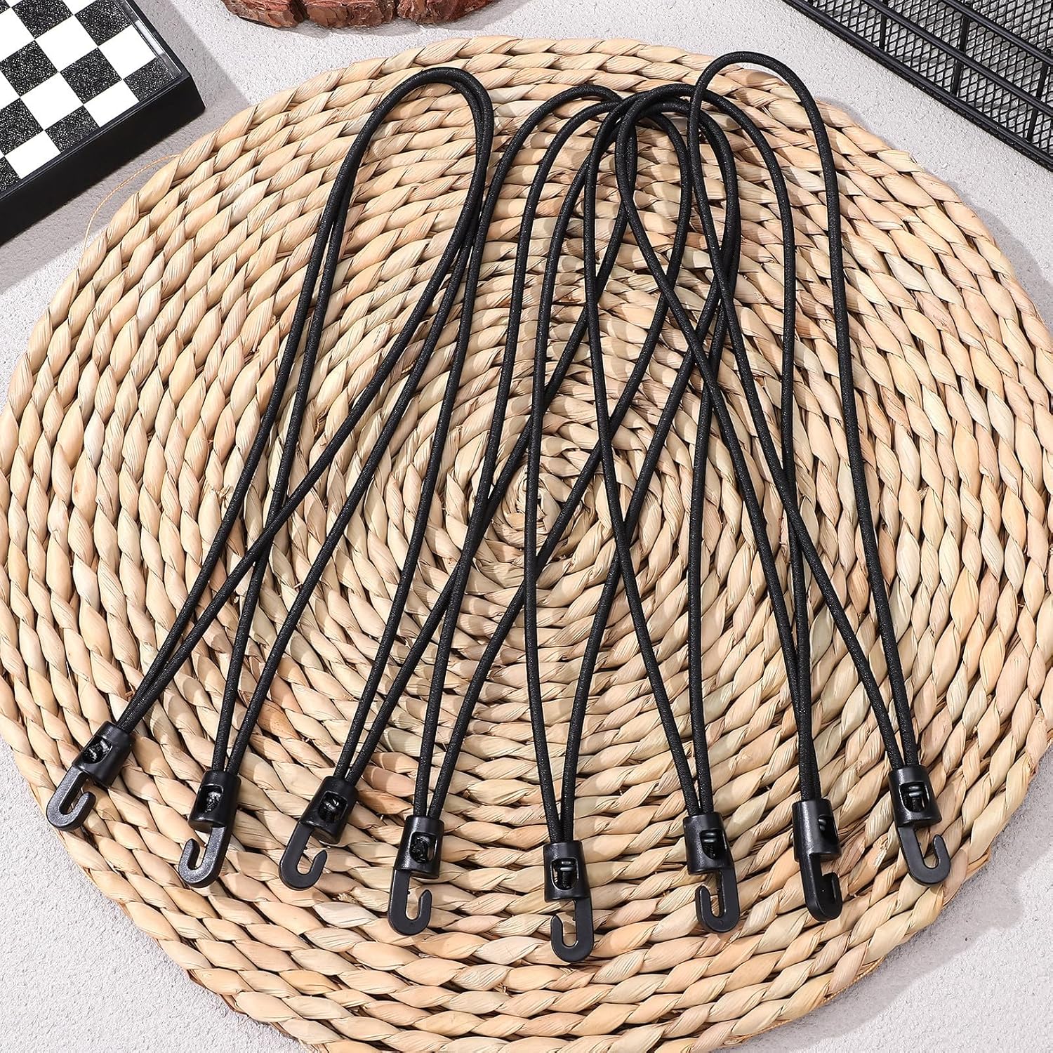 25pcs Black Elastic Luggage Straps with Hooks High Strength Tie Down Bungee Cords for Camping and Travel Storage Packing