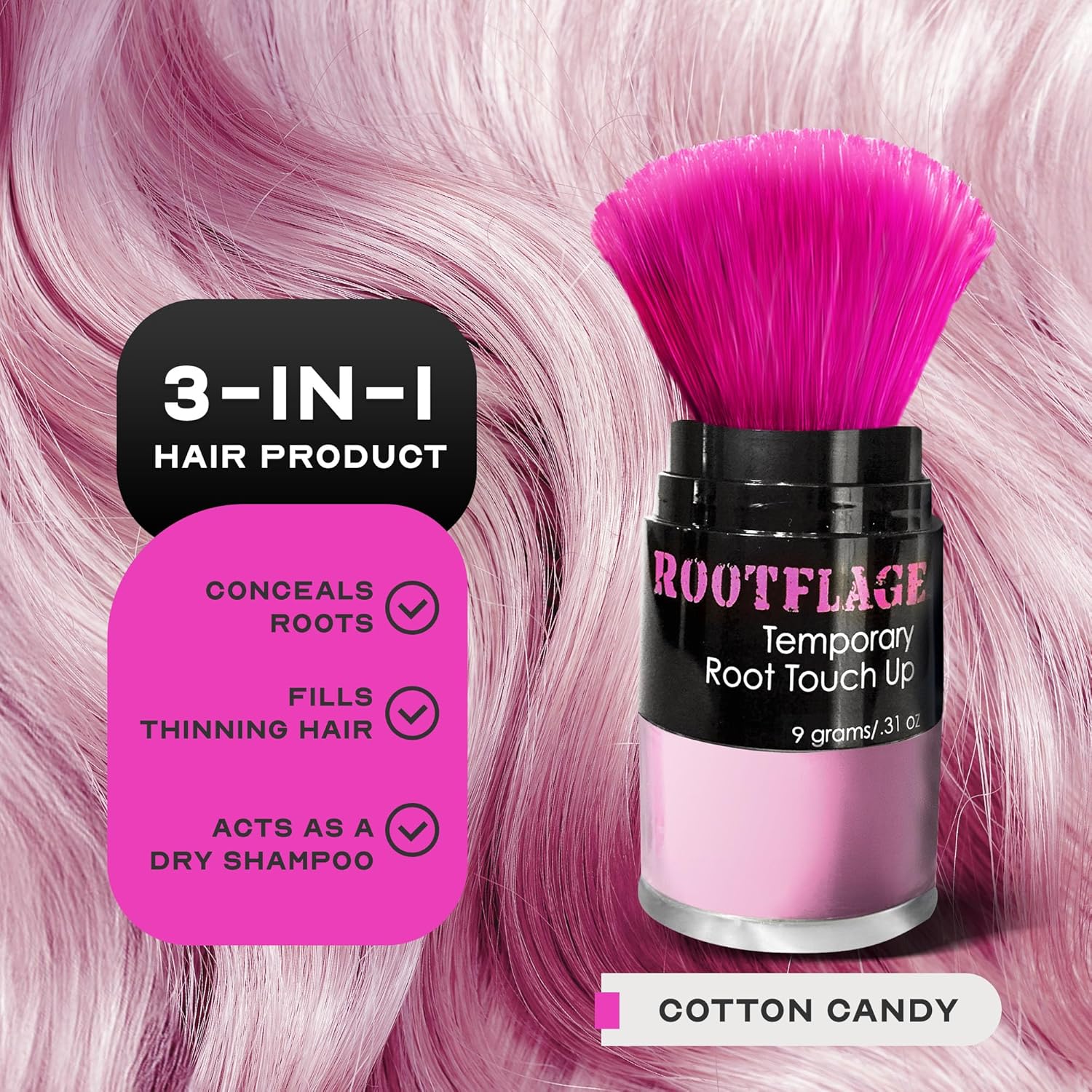 Rootflage Temporary Pink Hair Dye- Hair Color- Root Touch Up and All Over Hair Color Powder- For Light Hair Only- Cotton Candy Pink