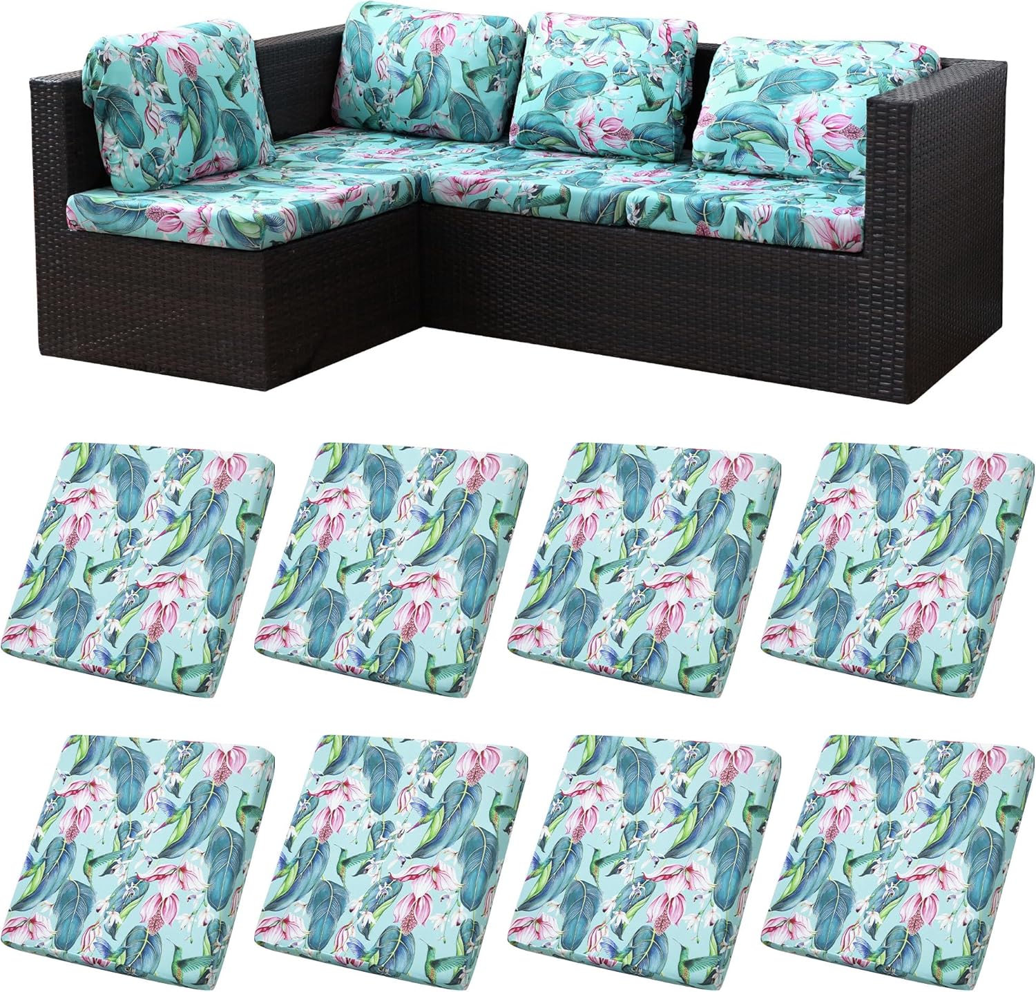 8Pcs Stretch Patio Cushion Covers,Outdoor Couch Covers Replacement,Outdoor Couch & Sofa Slipcovers,for Patio Furniture Cushion Covers,Washable Reusable Furniture Protector (Hummingbird,Cover Only)