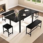 Modern Extendable Dining Table Set for 4-8 – 5-Piece Space-Saving Farmhouse Set with 63in Table, 2 Benches, 2 Stools – Easy Assembly – Kitchen & Dining Room Furniture – Brown