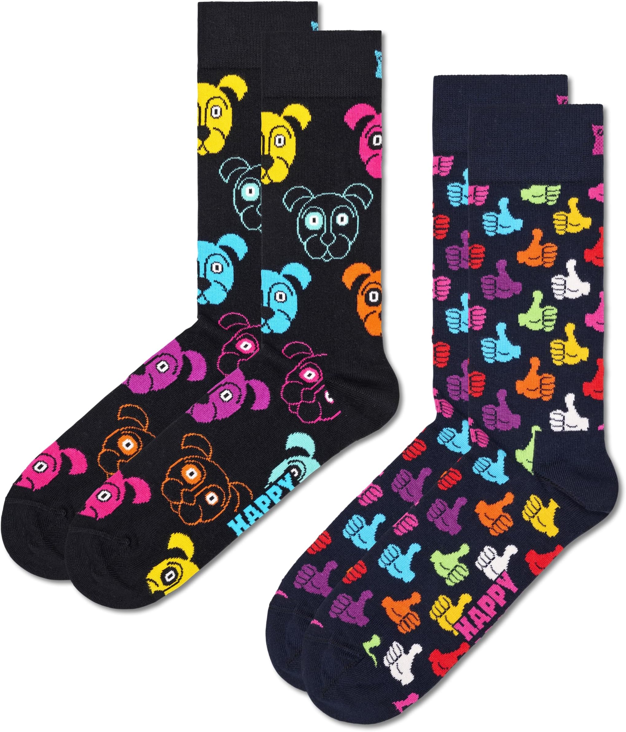 Happy Socks2-Pack Classic Dog Socks, premium cotton crew Socks with animal print