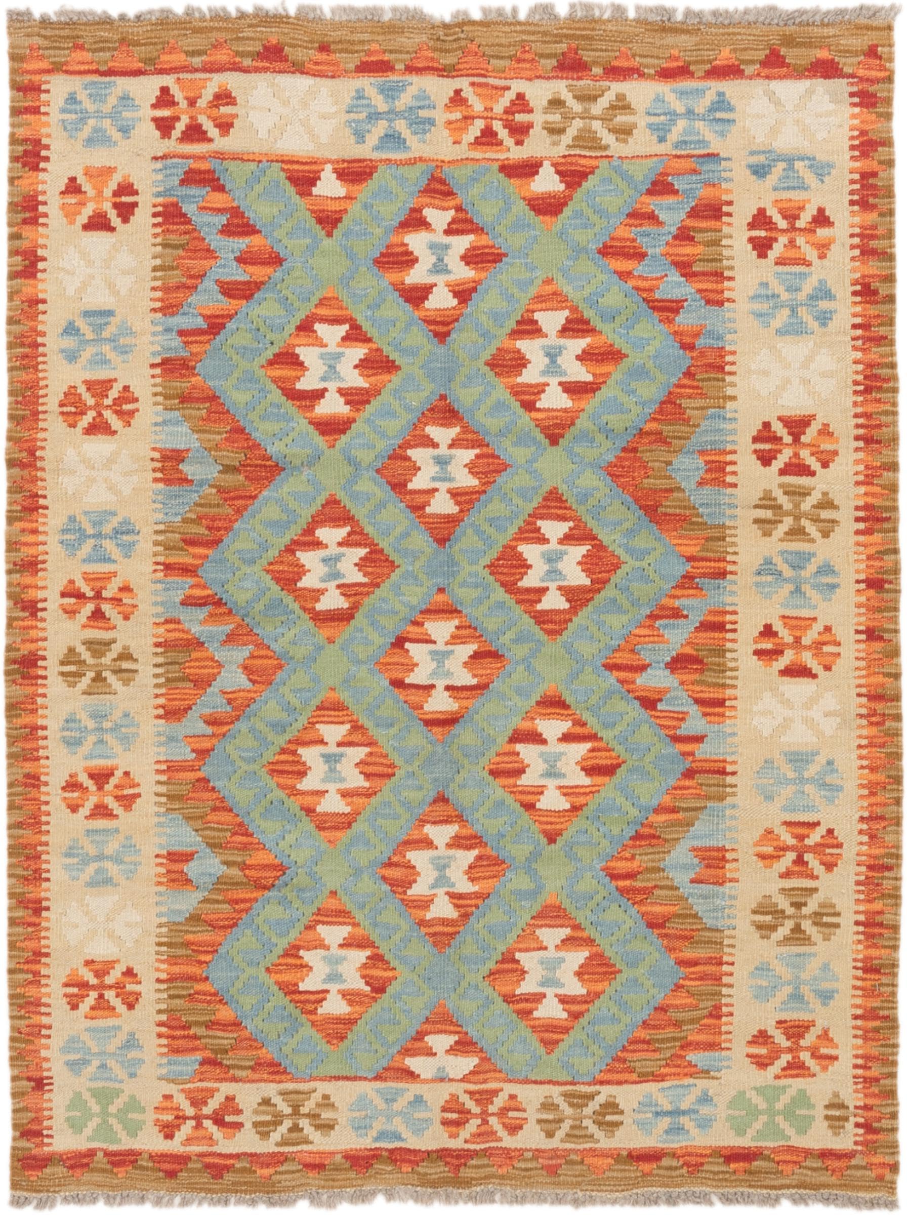 Tapis d'Orient Kilim Afghan fait main en laine d'exception 106x138