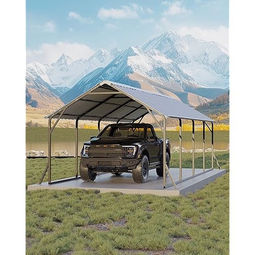 Garveelife 11'x20'x9' Vertical Roof Metal Carport, Heavy Duty Steel Car Ports for All-Weather, for Full-Size Pickup Trucks, Boats, and Tractors