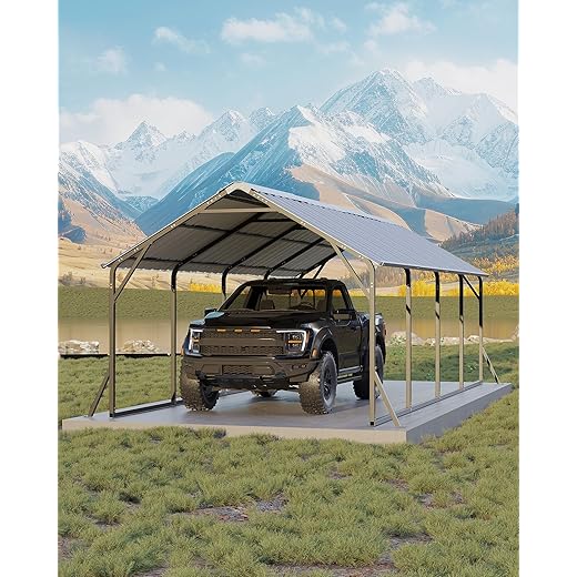 Garveelife 11 ft x20 ft x9 ft Vertical Roof Metal Carport, Heavy Duty Steel Car Ports for All-Weather, for Full-Size Pickup Trucks, Boats, and Tractors