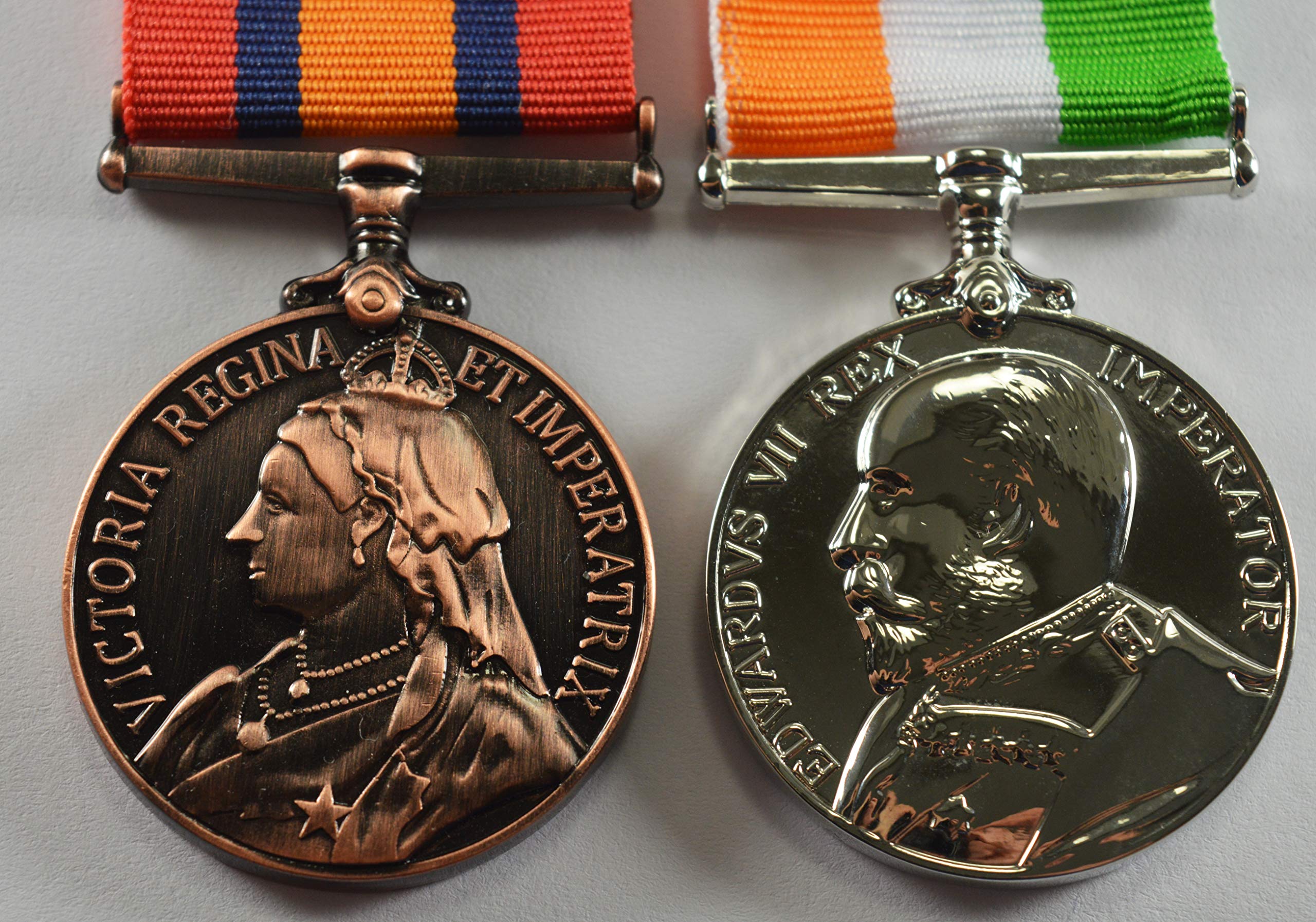 The Commemorative Coin Company Full Size King and Queen's South Africa War Medal Replicas in Bronze & Silver. Victoria, Edward VII Boer Wars