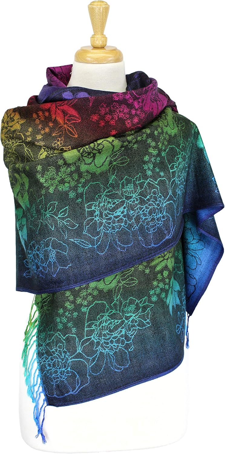 Rainbow Pashmina Colorful Silky Tropical Colorful Exotic Pashmina Wrap Shawl Scarf - Image 3