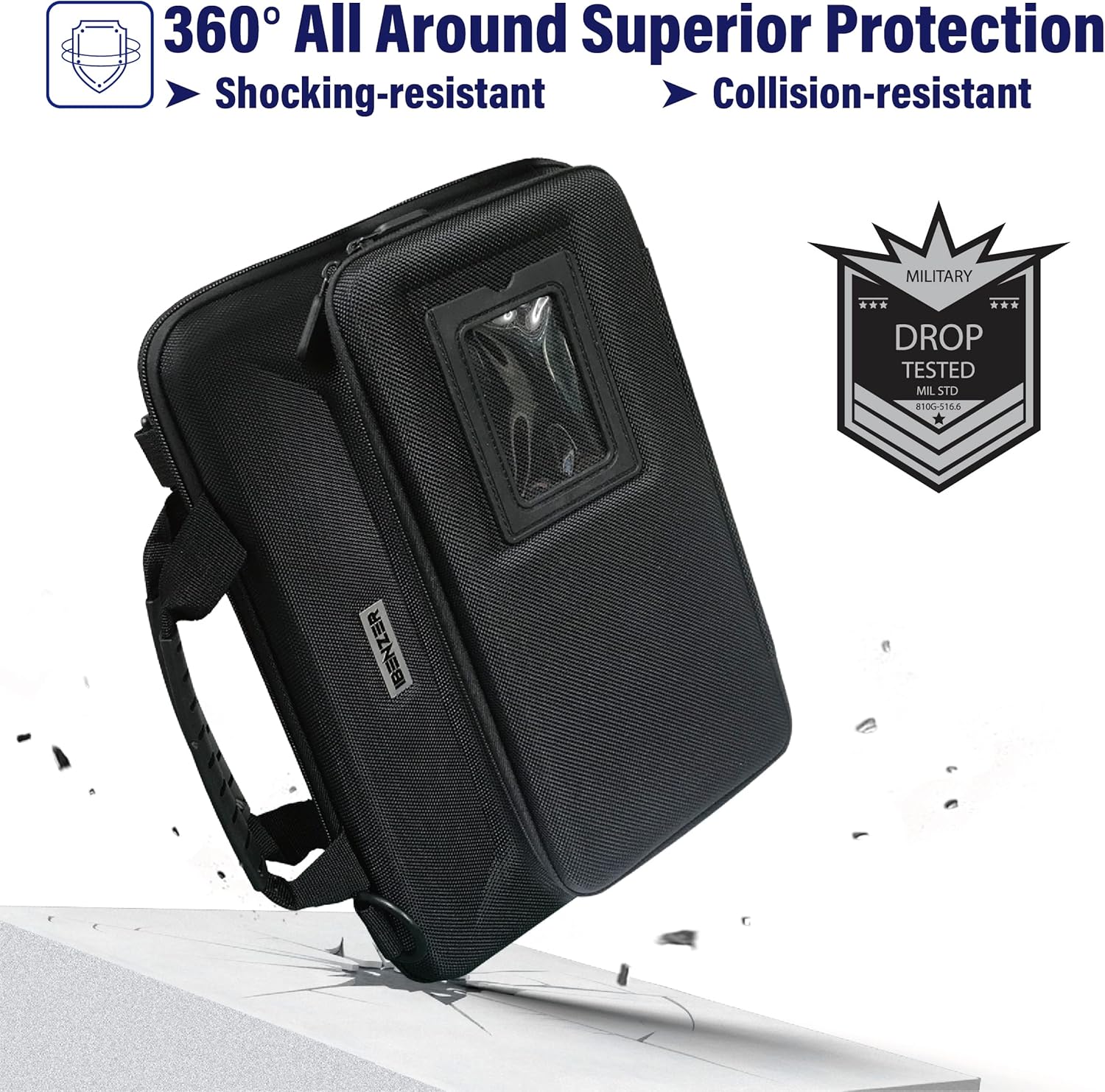 IBENZER EVA Stay-in Protective Case for 11" MacBook Air/Asus/Acer/Samsung/HP/Lenovo Chromebook Laptop, Hardshell Laptop Bag with ShoulderStrap+Handle+Pocket for K-12 Students,Work,Black, EVA-LSPK-BK