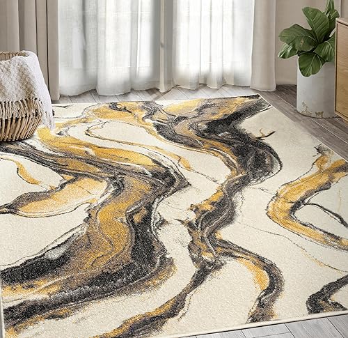 Miniatura 1 de Abani Laguna Collection - Alfombra moderna de mármol amarillo, 4 x 6 pies, para sala de estar, dormitorio y oficina
