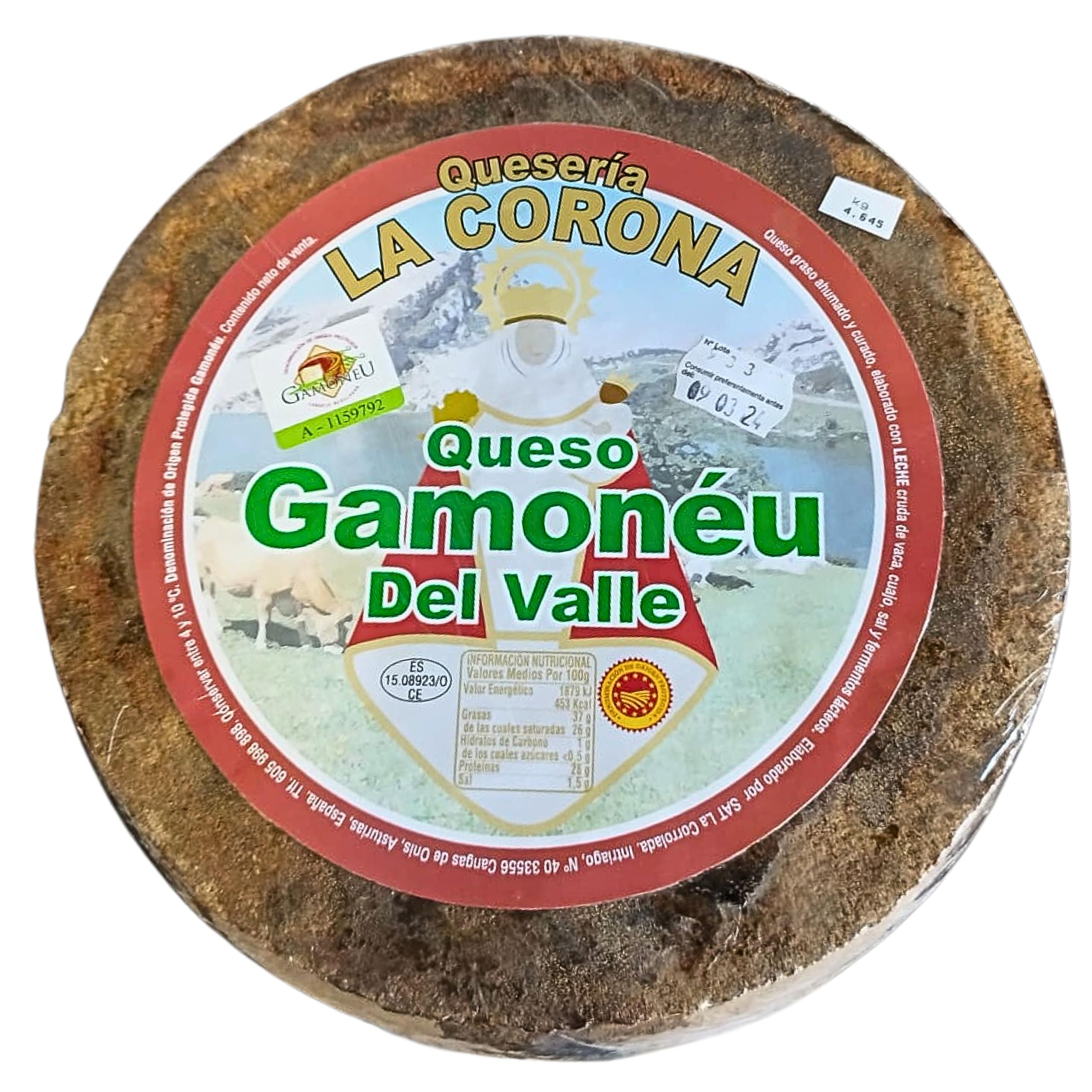 Queso Curado Valle Denominación de Origen Gamoneu - Auténtico Sabor Asturiano en un Queso Artesanal de Renombre Mundial - Queso de Vaca Elaborado con Leche Cruda - Peso Aproximado 4.5 Kg