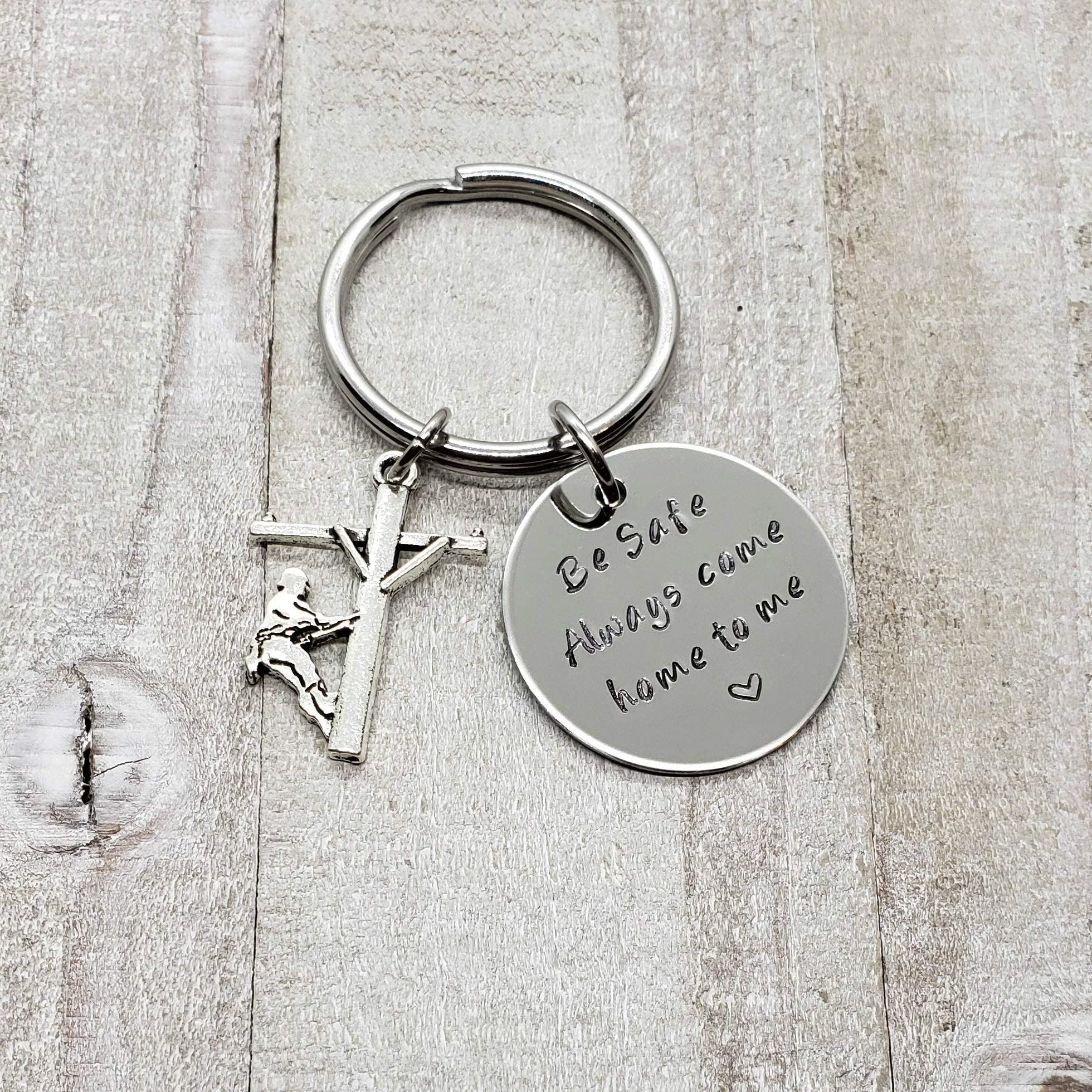 Handmade Lineman Be Safe Keychain with Lineman Charm, Always Come Home to Me Keychain, Lineworker Be Safe Gift, Come Home Safe Lineman Gift