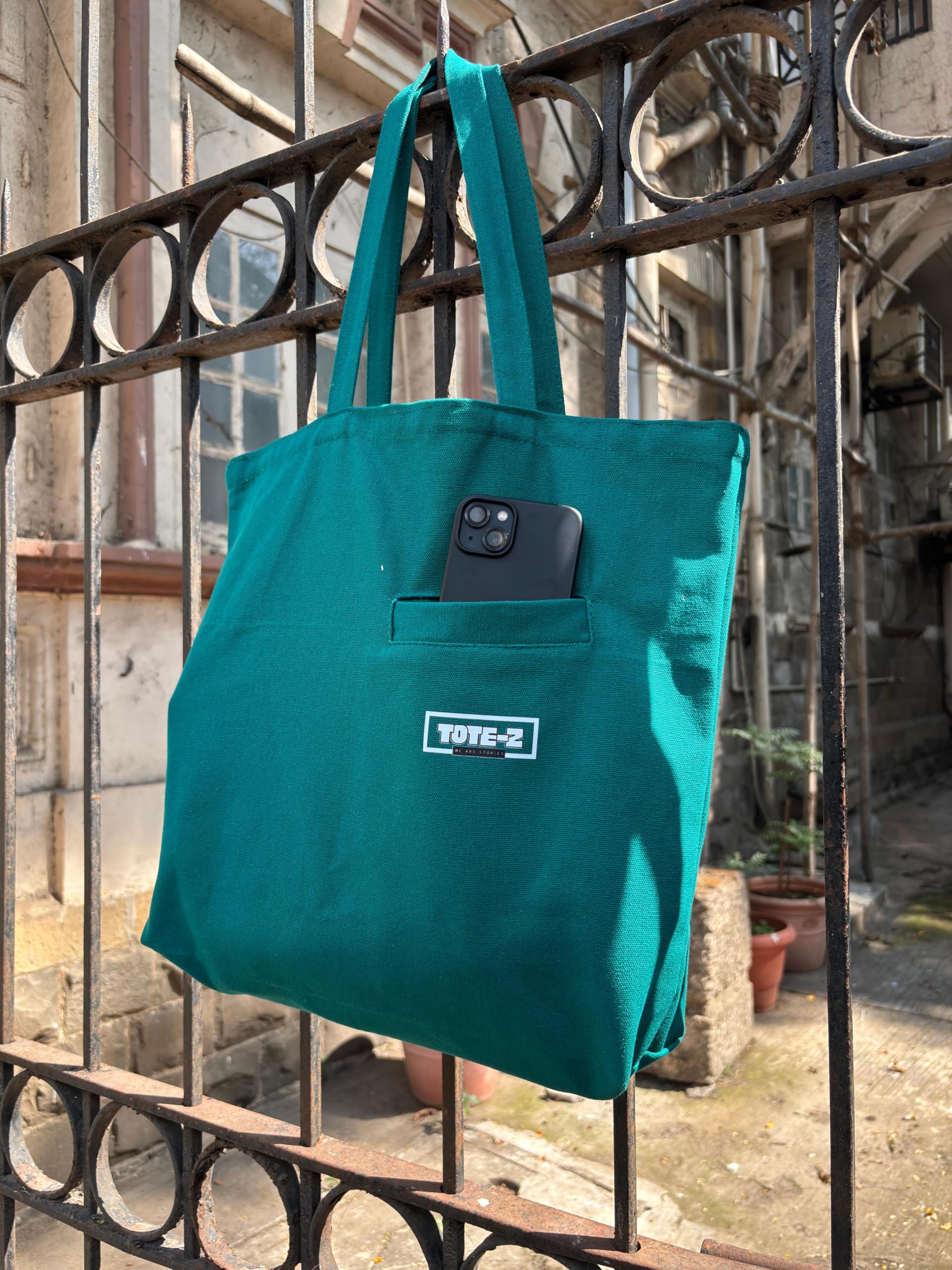 TOTE-Z Front Pocket Tote Bag β Teal Green | For Men & Women, Lightweight & Spacious with Quick-Access Pocket for Phone, Keys & Wallet | Office, College, Travel & Daily Use 1