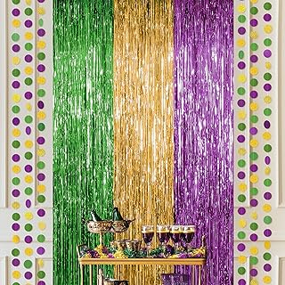 Cheerland Mardi Gras Party Decorations New Orleans Curtain Backdrop Foil Fringe Garland Tinsel Dot Streamers for Fat Tuesday Photobooth Favors Birthday Bachelorette Carnival Masquerade Party Supplies