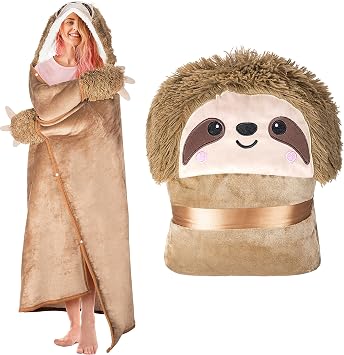 Sloth Wearable Hooded Blanket for Adults - Super Soft Warm Cozy Plush Flannel Fleece & Sherpa Hoodie Throw Cloak Wrap - Sloth Gifts for Women Adults and Kids